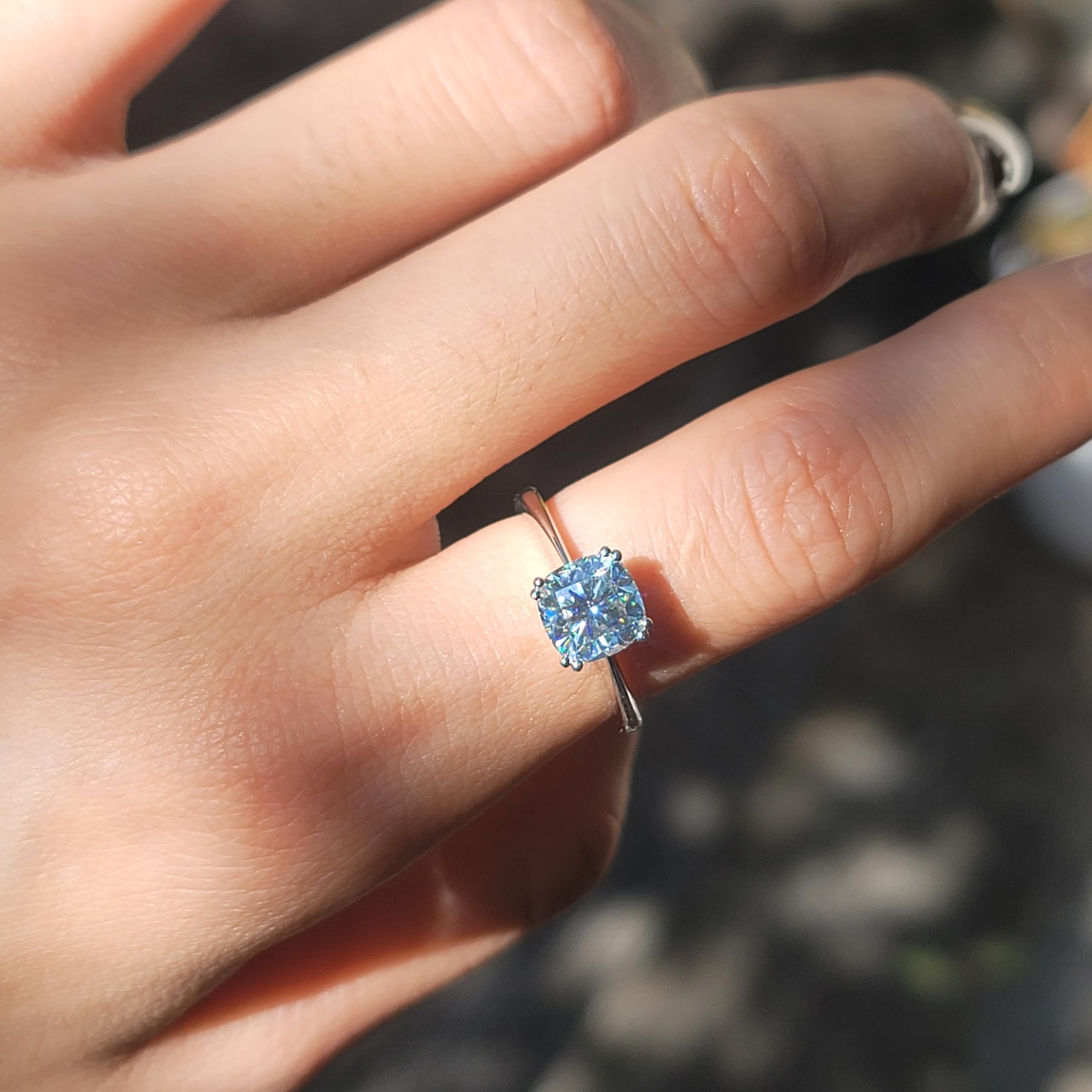 DovEggs 2ct Light Blue Cushion Cut Moissanite Engagement Ring for Women - 7.5mm Diameter, 2.8mm Band, 8-Prong Solitaire Setting in 14K Gold or Sterling Silver - Perfect for Proposals, Weddings & Anniversary Gifts