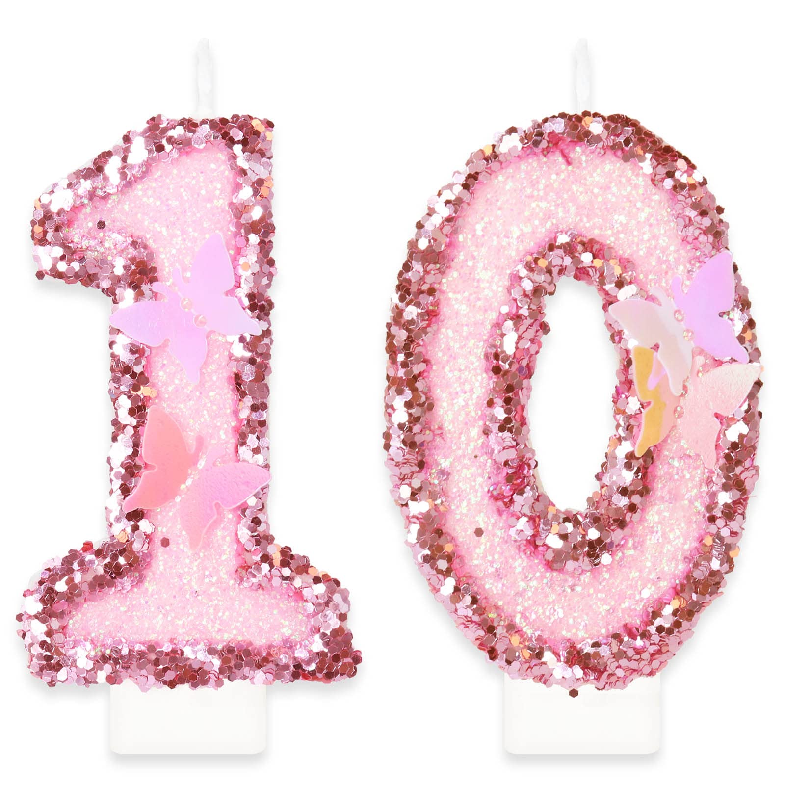 10th Birthday Candles for Women & Girls - Pink Number 10 Cake Topper with Butterfly Design | Handmade Sequin Numeral Candle for Birthday Cakes, Wedding Anniversary Party Decorations | Perfect for 10th Birthday Celebrations, Cake Decorating & Special Occasions