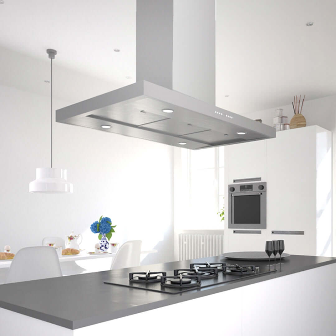 Faber Bella Isola Island Mount Range Hood - Stainless Steel Kitchen Vent Hood with Multiple Size Options - Perfect for Modern Open Concept Kitchens and Cooking Areas