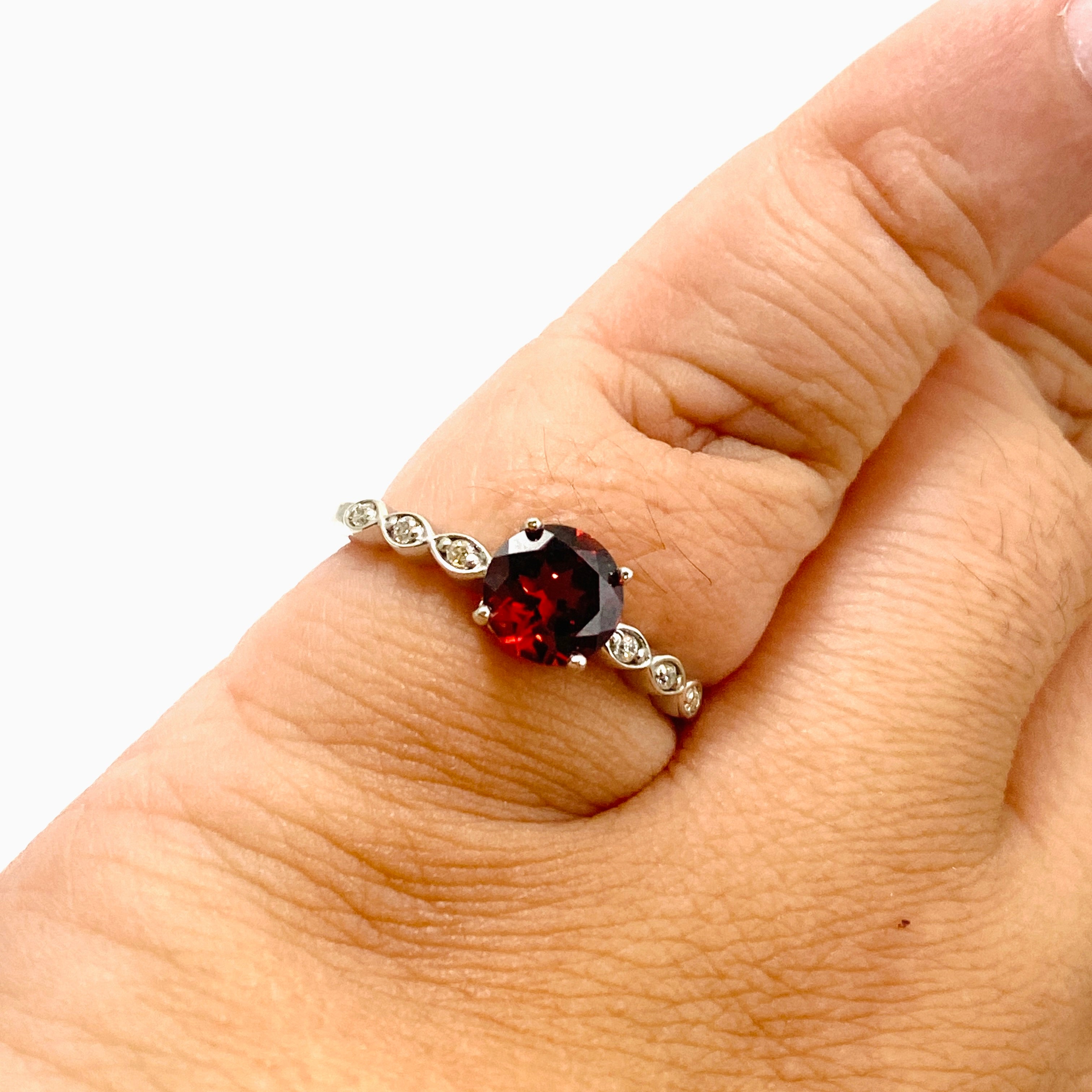 Garnet Round Faceted Ring with CZ Accents - Size 8.75 - HRGJ 63 - Elegant Jewelry for Women, Perfect for Valentine's Day, Anniversary & Special Occasions