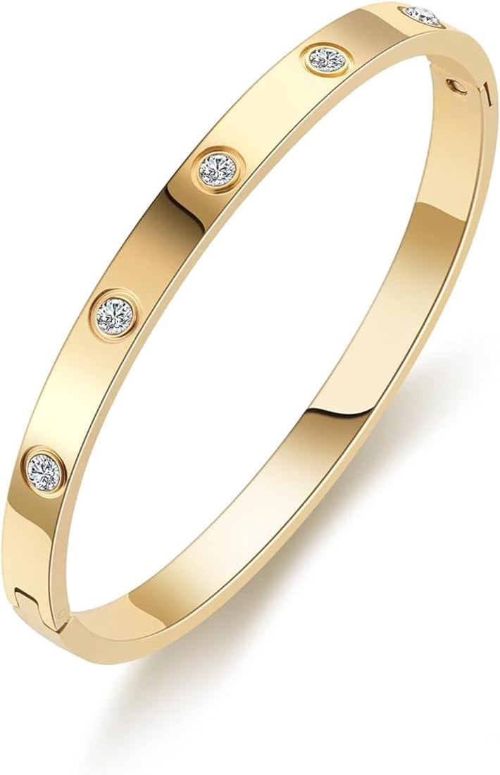 18K Gold Plated Stainless Steel Crystal Bracelet for Women - Adjustable Openable Cuff Bangle | Elegant Jewelry Gift for Mother, Sister, Wife, Girlfriend | Anti-Tarnish, Hypoallergenic | Perfect for Weddings, Anniversaries, Date Nights & Special Occasions