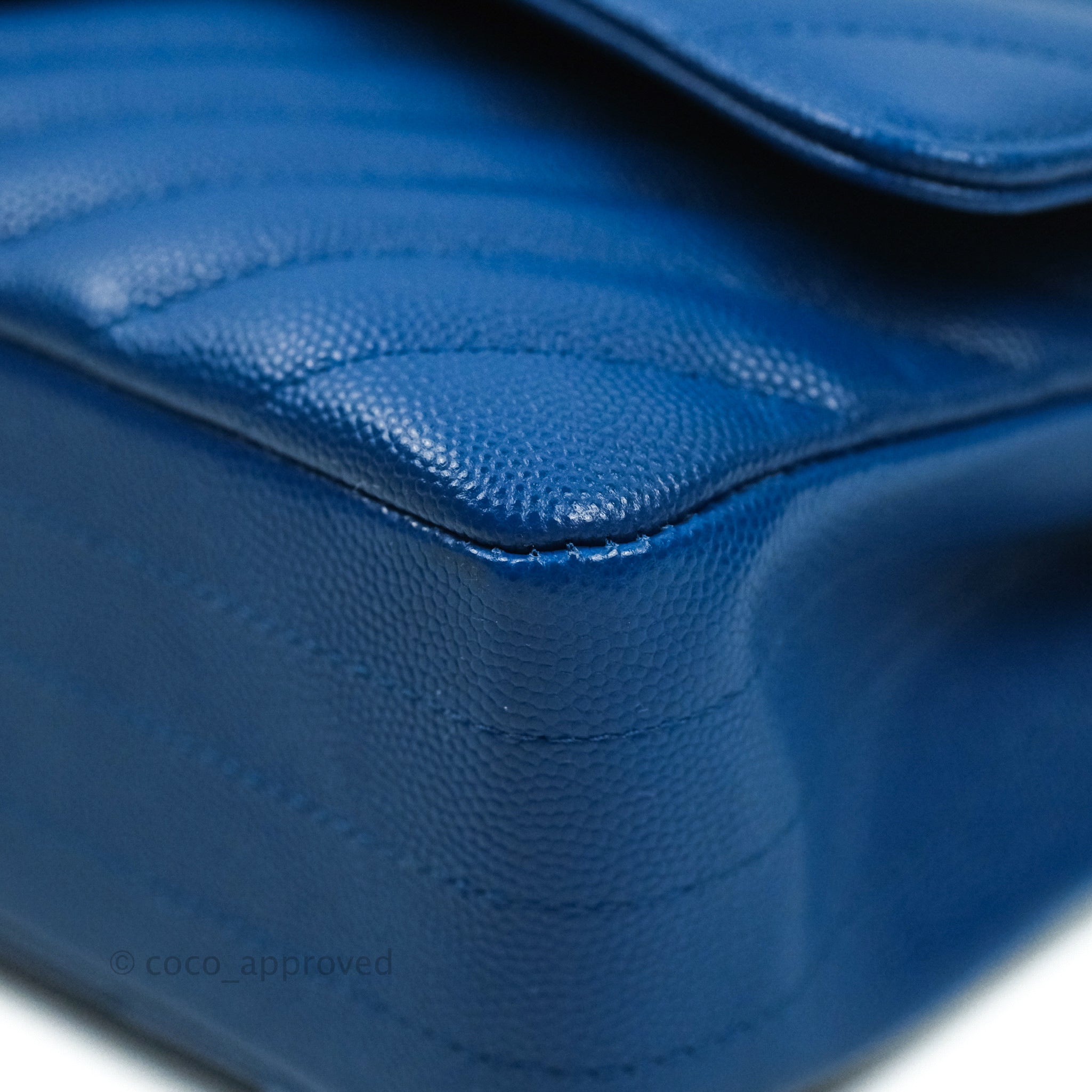 Chanel Classic Chevron M/L Medium Double Flap Bag in Blue Caviar Leather with Silver Hardware - Perfect for Work, Evening Events & Luxury Fashion Accessories