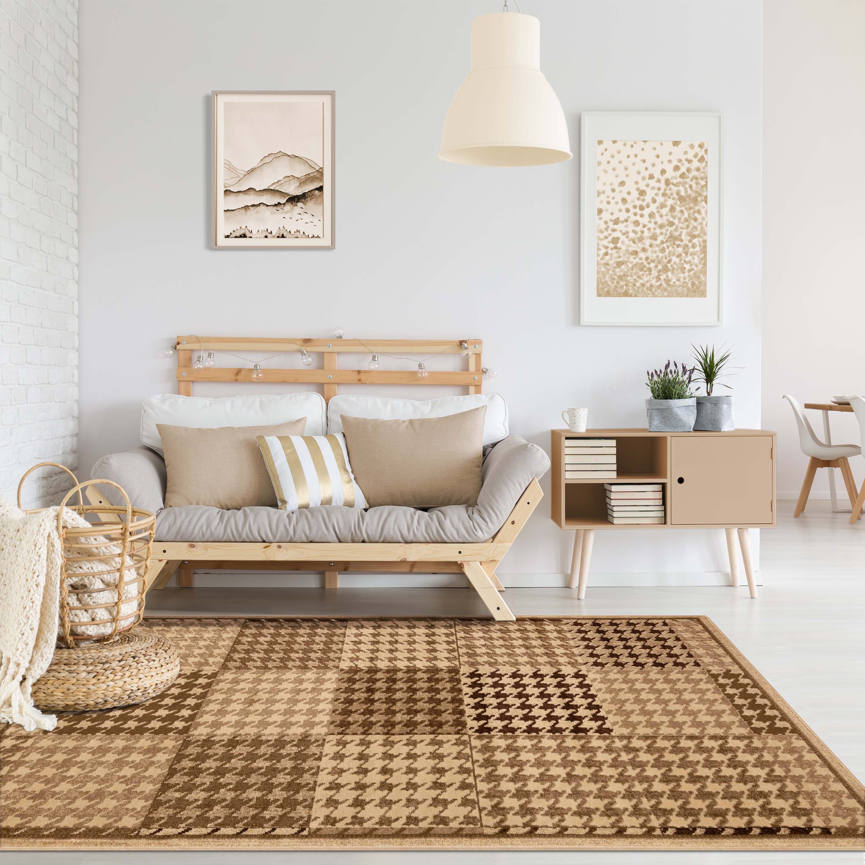 Modern Abstract Checkered Geometric Border Indoor Area Rug - Non-Slip Living Room Carpet, Bedroom Runner Rug for Home Decor, Office & Dorm