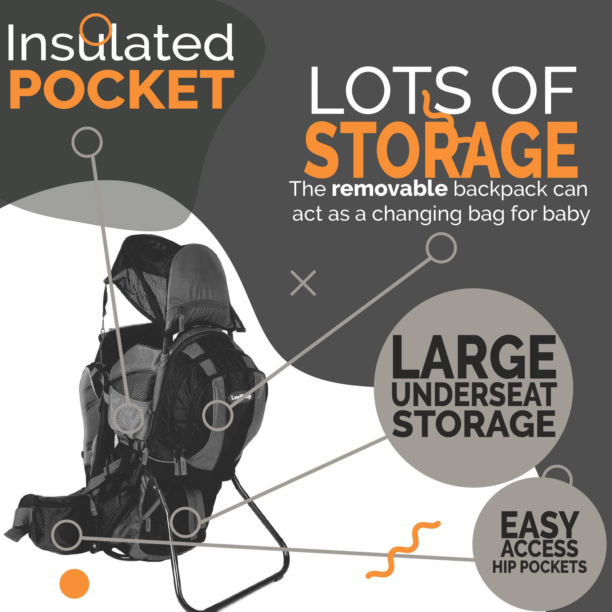 2-in-1 Baby Backpack Carrier - Ergonomic Toddler Hiking Backpack with Removable Storage Bag, Diaper Changing Pad & Insulated Pocket - Sun & Rain Protection Hood for Outdoor Adventures, Travel & Daily Use