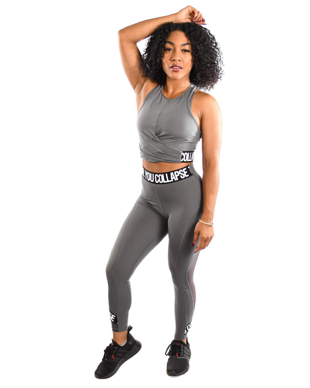 Premium High-Waisted Yoga Leggings for Women - Steel Gray Workout Pants with Brand Logo | Perfect for Gym, Running & Lounge Wear
