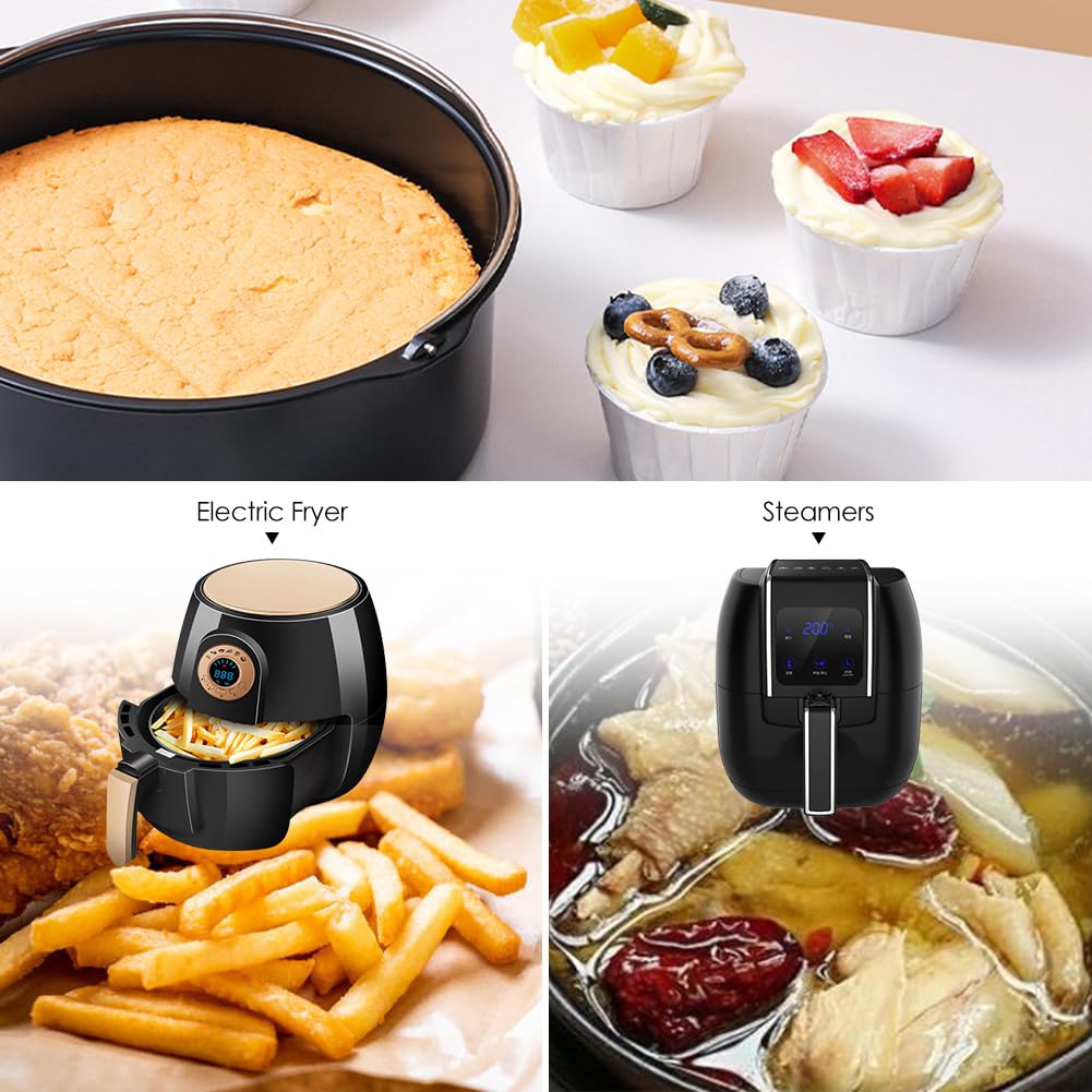 8 Inch Universal Black Air Fryer Accessories - Non-Stick Carbon Steel Cooking Rack for Air Fryers, Ovens & Grills - Perfect for Baking, Roasting & Reheating Food