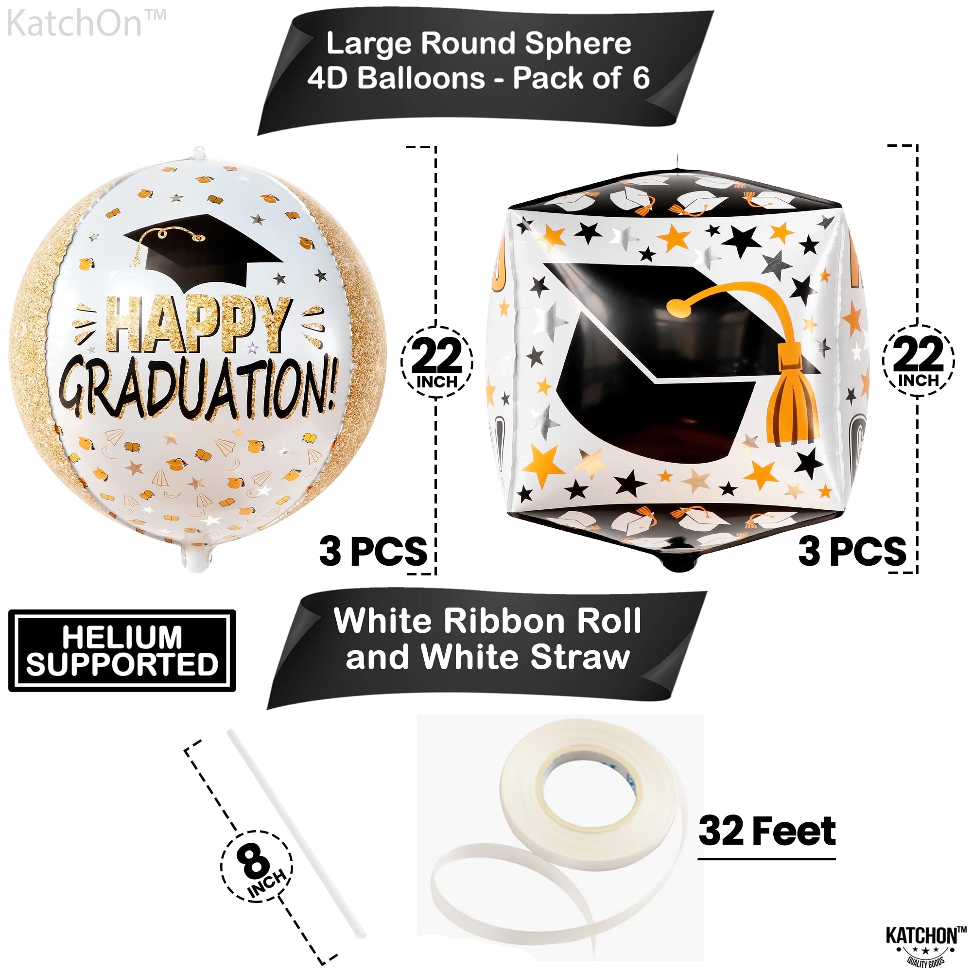 KatchOn Happy Graduation Balloons - 22 Inch Large Pack of 6, 4D Foil Square Balloons for Class of 2025 | Graduation Party Decorations 2025, Commencement & Graduation Ceremony Decor | Perfect for School Graduations, College Parties & Photo Backdrops