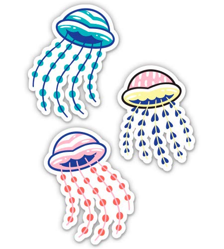 Vibrant Jellyfish Vinyl Stickers Set of 3 - 7 Inch Waterproof Decals for Car, Laptop, iPad - Perfect for Kids Rooms, DIY Projects & Ocean-Themed Decor