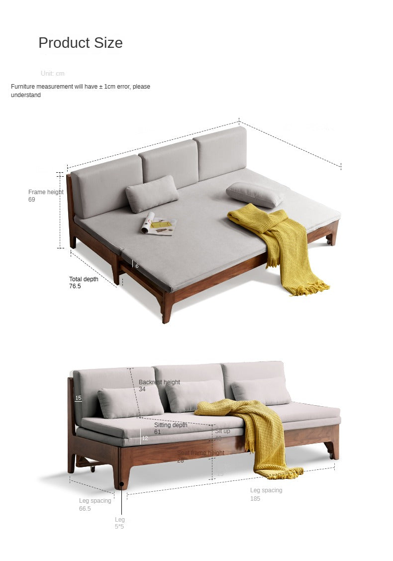 Solid Oak Wood Sofa Bed - Foldable & Convertible for Living Room, Guest Room, or Small Spaces - Multi-Functional Furniture for Comfort & Style