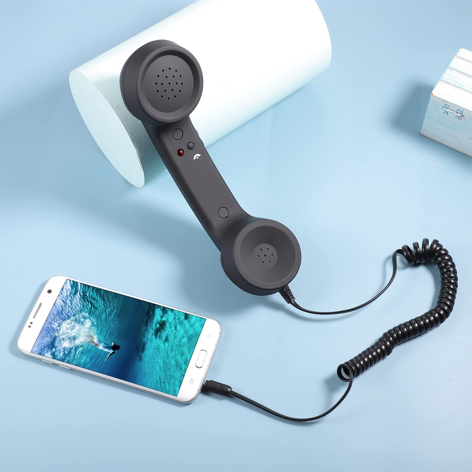 Vintage Retro Handset with 3.5mm Jack - Mini Microphone & Speaker for Phones, Tablets, and Computers - Perfect for Call Centers, Gaming, and Online Meetings