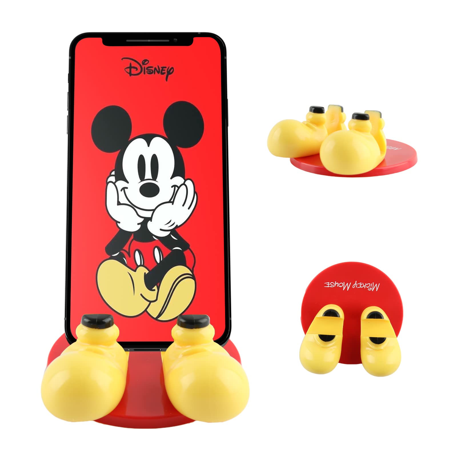 Disney Mickey Mouse Feet Phone Stand with Bonus Decal Sticker - Universal Cell Phone Holder for Desk, Home & Office - Compatible with iPhone, Android & All Smartphones - Red - Perfect for Watching Videos, Video Calls & Hands-Free Browsing