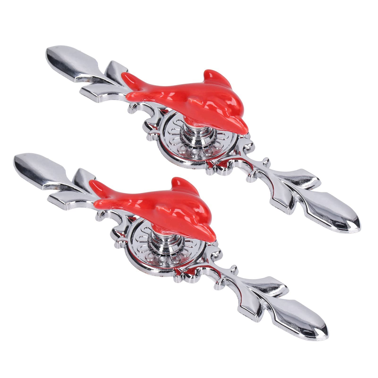 2-Pack Red Dolphin Drawer Knobs - Durable Zinc Alloy Cabinet Pulls for Kitchen, Closet & Furniture Decoration (1077D) - Perfect for Home Renovation & DIY Projects