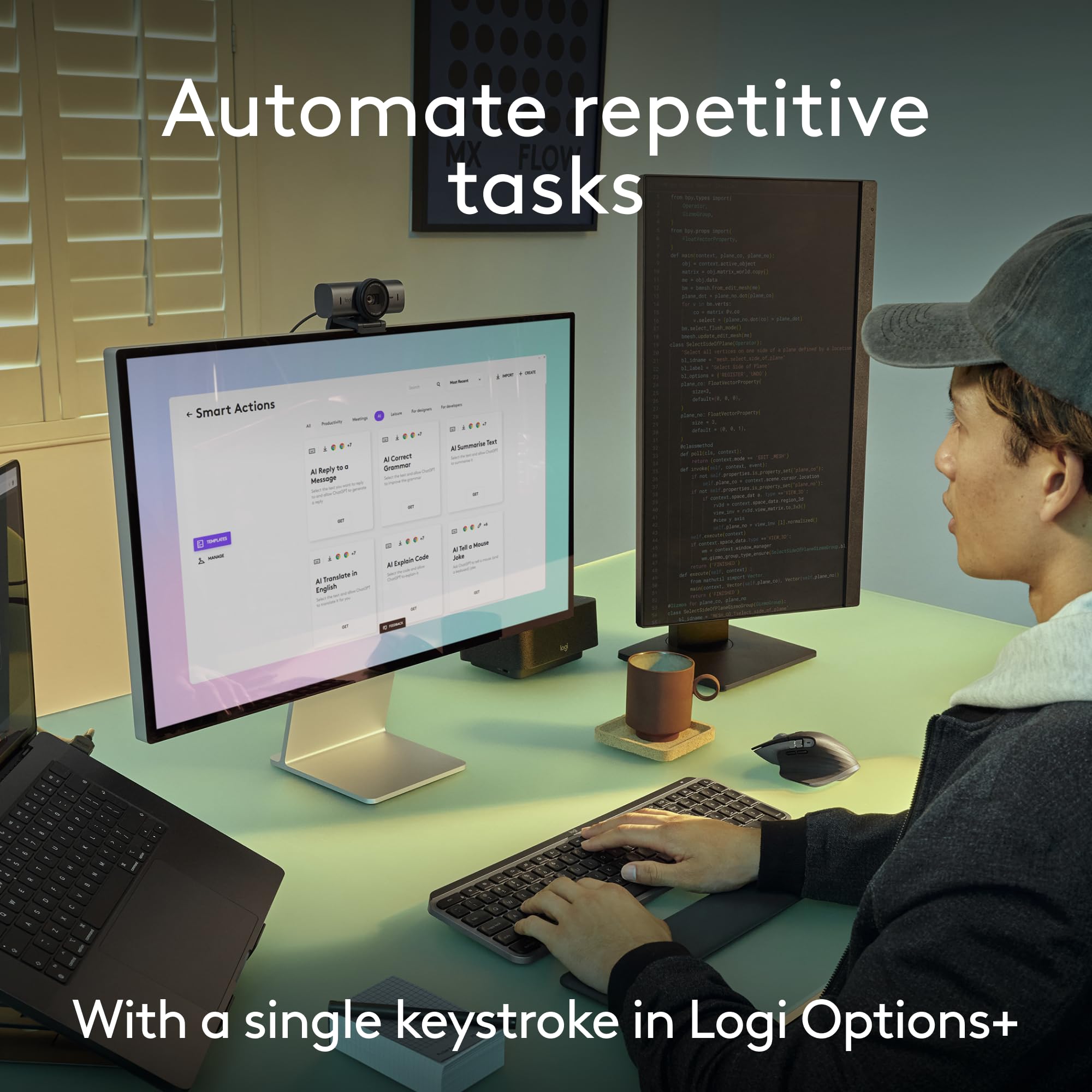 Logitech MX Keys S Combo for Mac - Wireless Keyboard & Mouse Set with Backlit Keys, Palm Rest & Fast Scroll Mouse | Bluetooth & USB-C Connectivity | Compatible with MacBook Pro, MacBook Air, iMac & iPad (Space Gray) | Perfect for Home Office, Remote Work & Creative Professionals