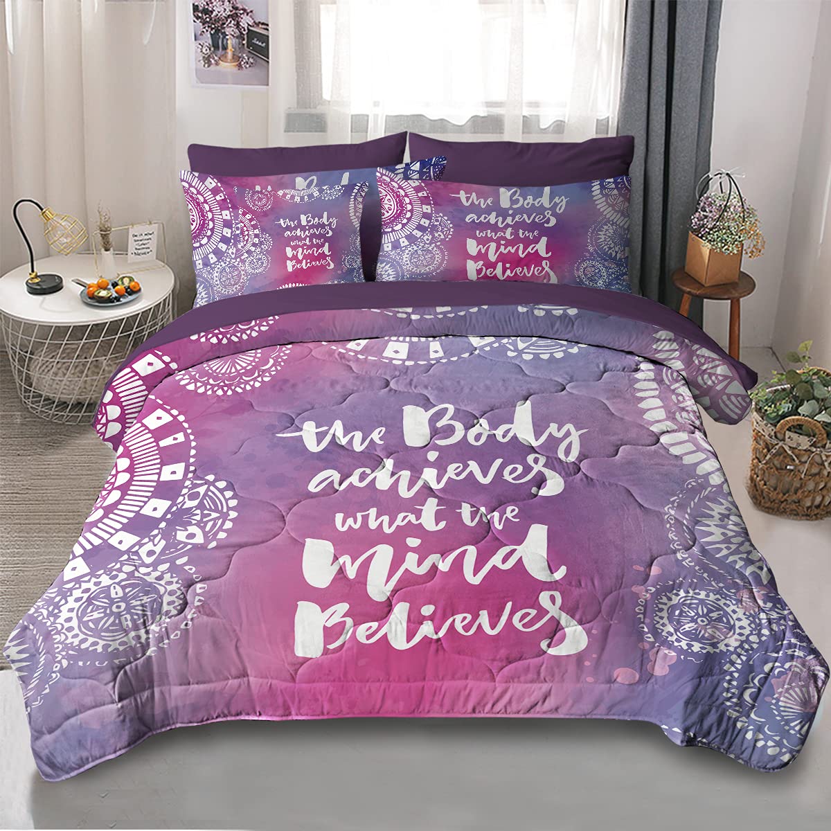 Queen Size 8-Piece Watercolor Comforter Set - Abstract Pink & Purple Bedding for Girls & Women (Comforter, Sheets, Pillowcases) | Soft & Stylish Bedroom Decor for Teens, Dorms, Master Suites