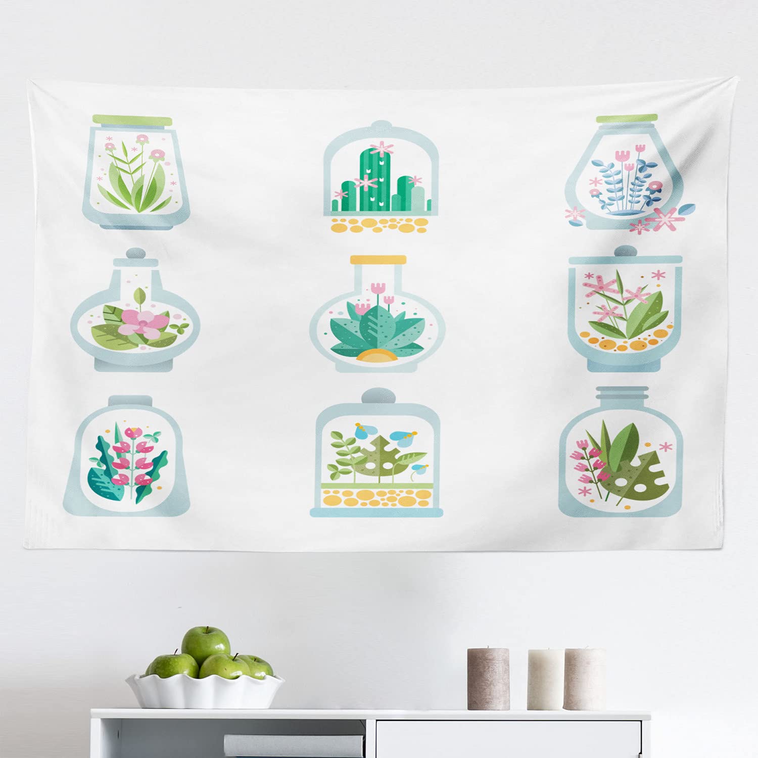 Ambesonne Botanical Tapestry Wall Hanging - Pastel Floral Bell Jar Nature Design Fabric Decor for Bedroom, Living Room, Dorm (45