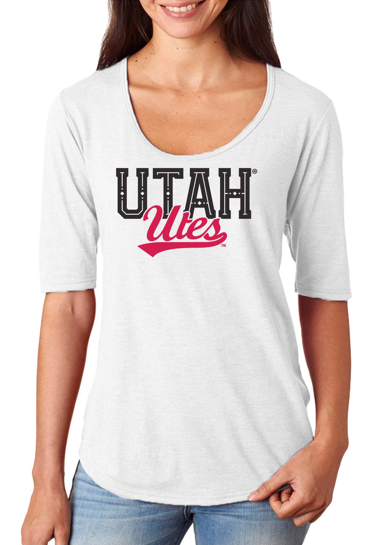 CornBorn Utah Utes Women's Scoop Neck Tri-Blend T-Shirt - Soft Vintage Style College Fan Tee for Game Day & Casual Wear