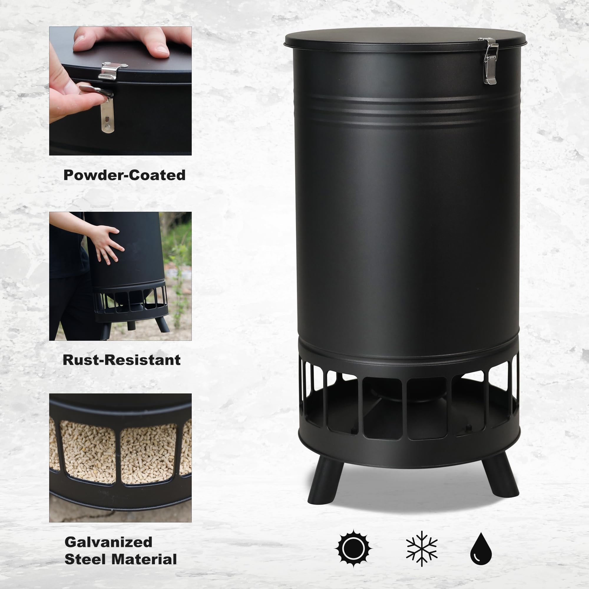 Solution4Patio 65 LB Large Free Standing Chicken Feeder - Automatic Gravity Poultry Feeder with 16 Ports, No Waste Design for Hens & Chickens - Perfect for Coops, Farms & Backyard Poultry Raising