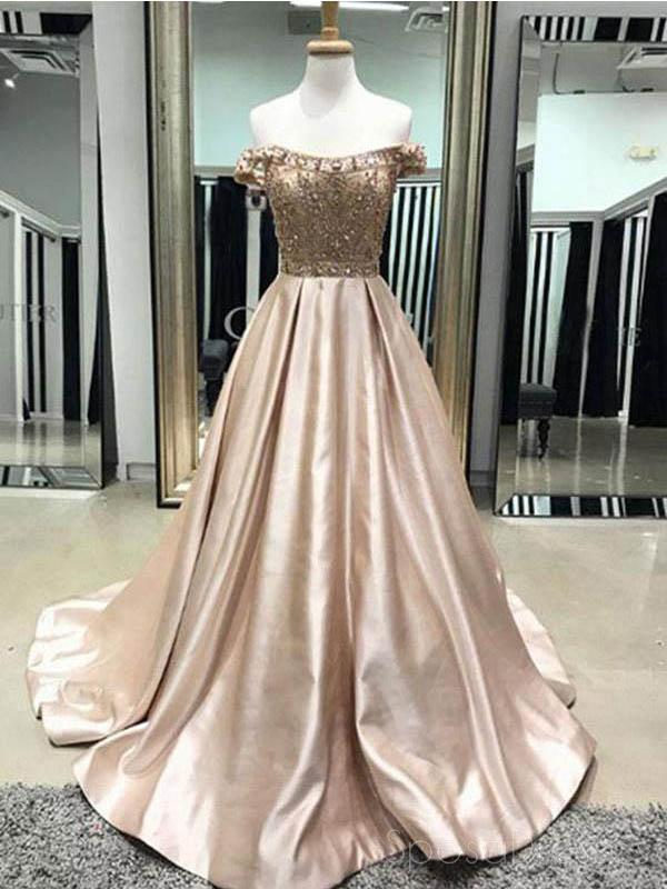 Elegant Off-Shoulder Beaded A-Line Long Evening Prom Dress for Sweet 16 | Formal Gown for Homecoming, Quinceañera & Special Occasions