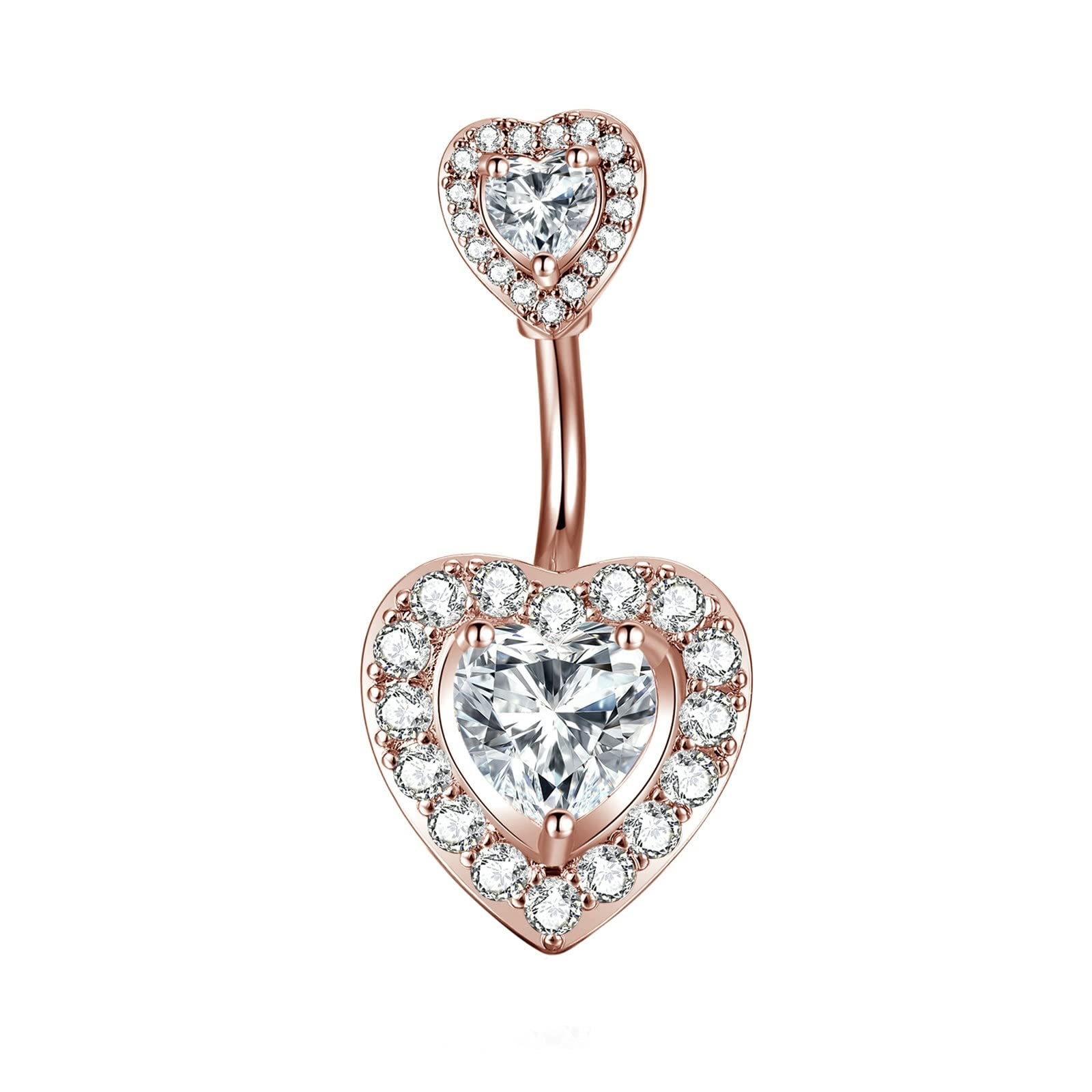 Skcess Belly Button Rings for Women - Double Heart Maternity Belly Rings with Cubic Zirconia, Copper Navel Jewelry | Perfect for Pregnancy, Piercing Jewelry & Fashion Accessories