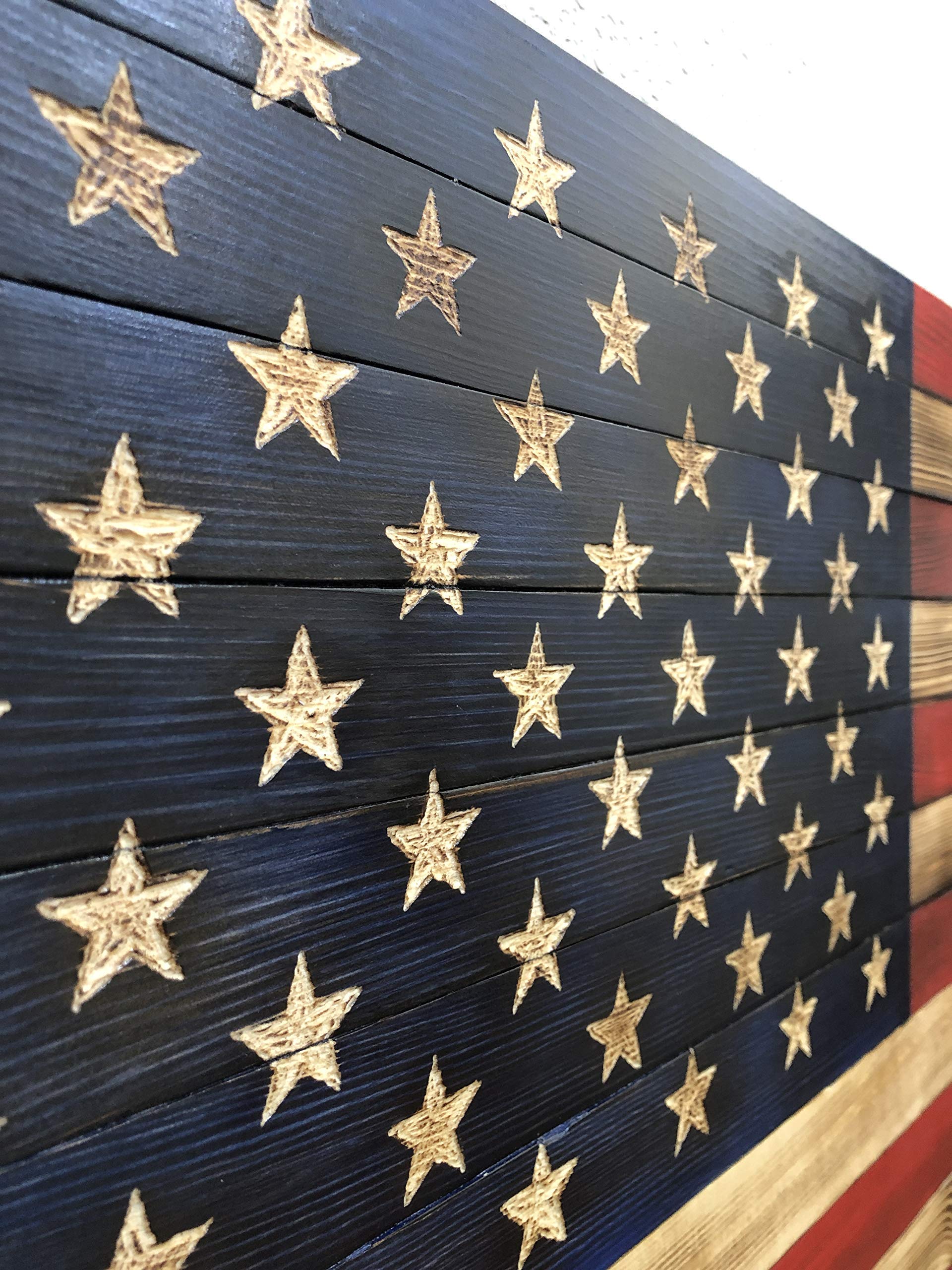 Handcarved Wooden American Flag Wall Art - Large, X-Large & Jumbo Sizes | Rustic Handmade Wood Flag Decor | Patriotic Home & Office Wall Décor | Perfect for Living Room, Bedroom, Man Cave or Gift