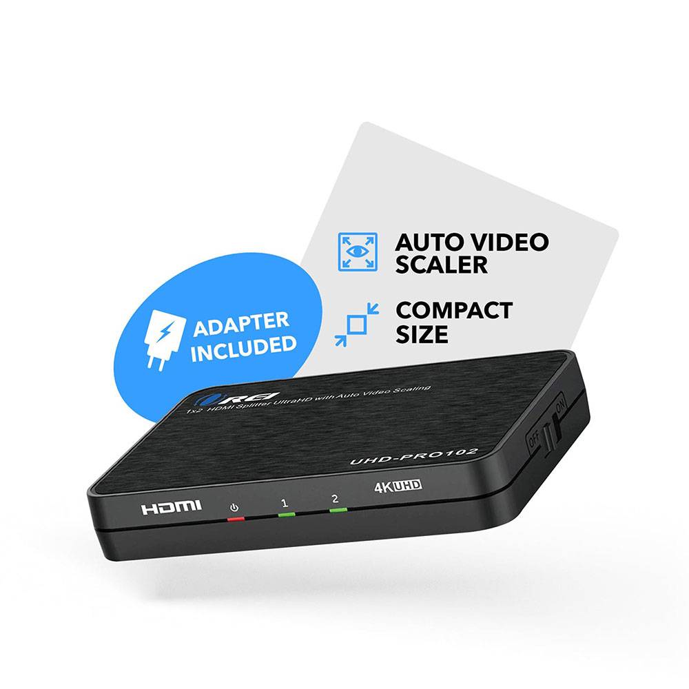 1x2 HDMI Splitter 4K 60Hz - 1 Input 2 Output Ultra HD 4K@60Hz Downscaler with EDID Management (UHD PRO102) - for Home Theater, Gaming & Multi-Monitor Setup