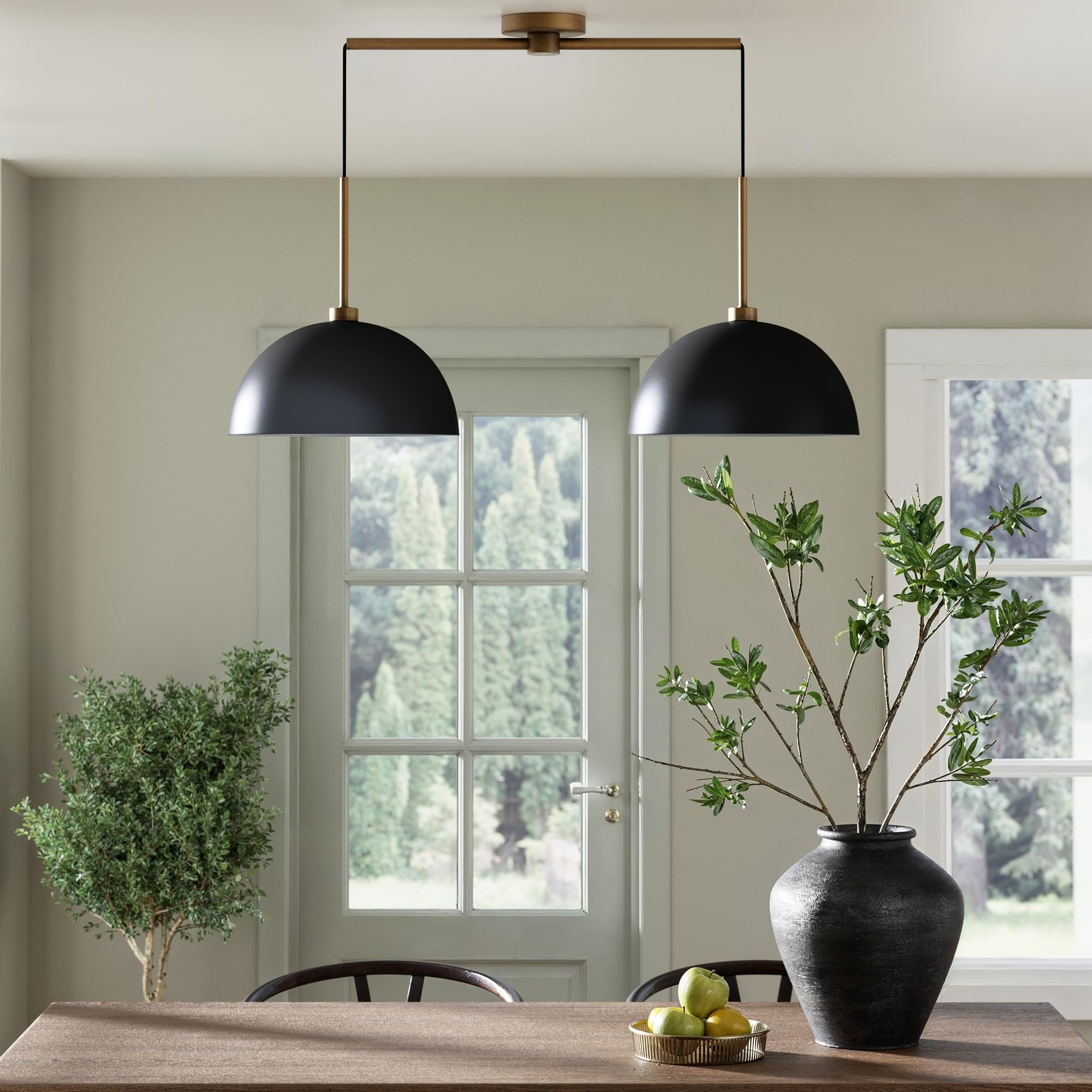 Nathan James Percy Modern 2-Light Pendant Island Light Fixture - Adjustable Hanging Lights with Metal Shade for Kitchen, Dining Room & Living Room - Black/Vintage Brass - Perfect for Farmhouse, Industrial & Contemporary Home Decor