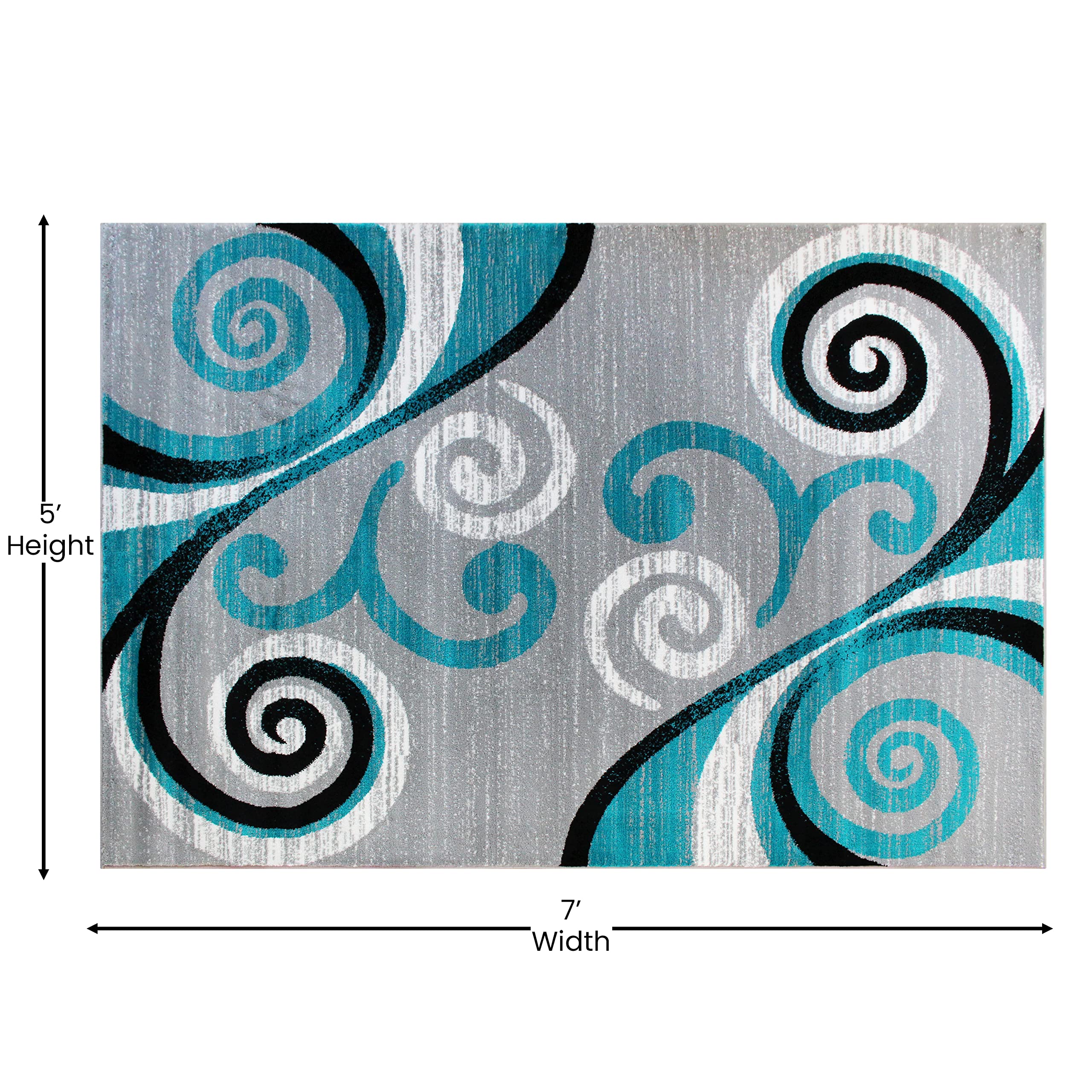 Flash Furniture Valli Collection 5' x 7' High Pile Turquoise Olefin Area Rug with Jute Backing - Soft Plush Living Room Carpet for Bedroom, Hallway & Entryway - Home Decor & Cozy Floor Covering