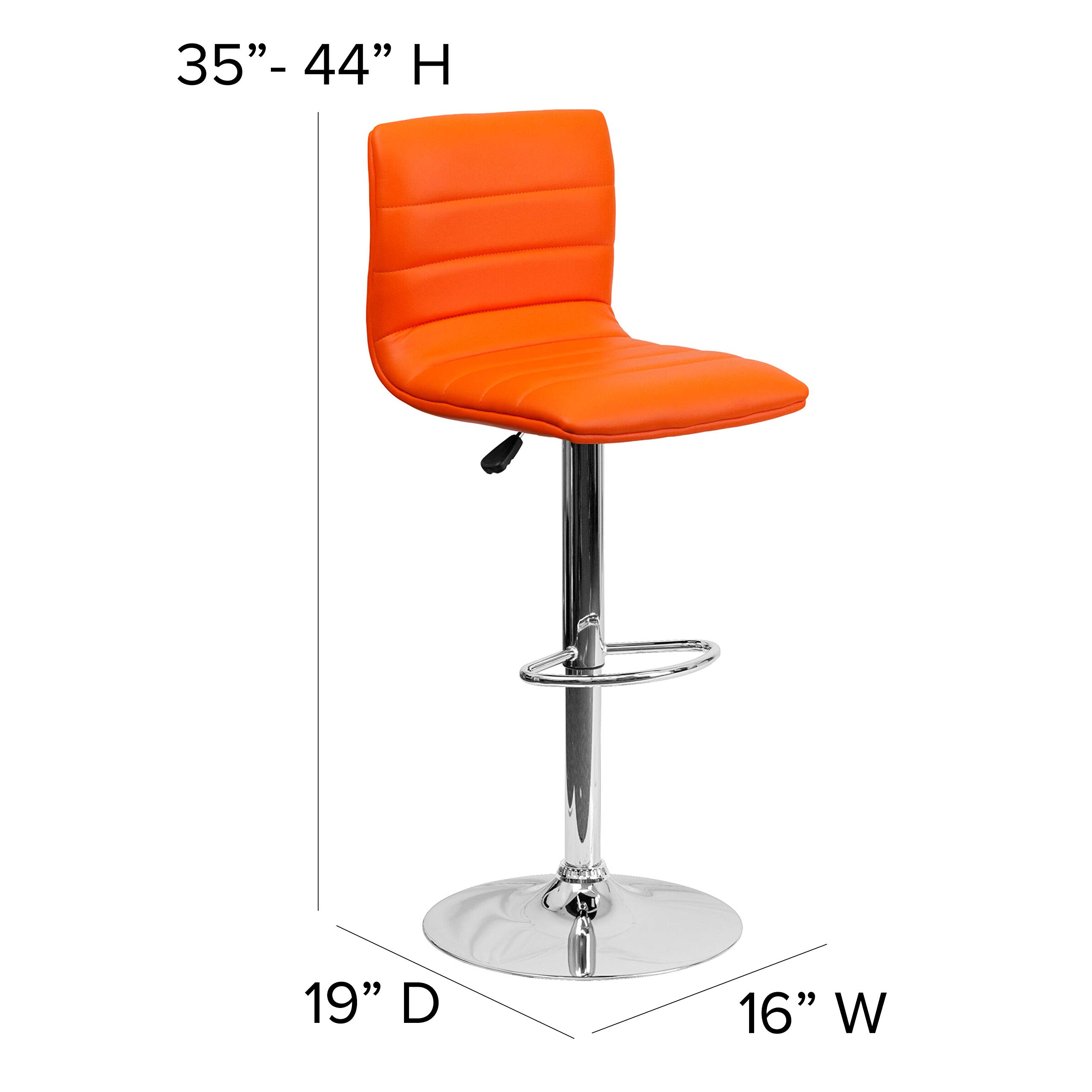 2 Pack Orange Vinyl Adjustable Height Bar Stools with Horizontal Stitch Back - Modern Kitchen Counter Stools for Dining Room, Breakfast Nook & Home Bar Decor