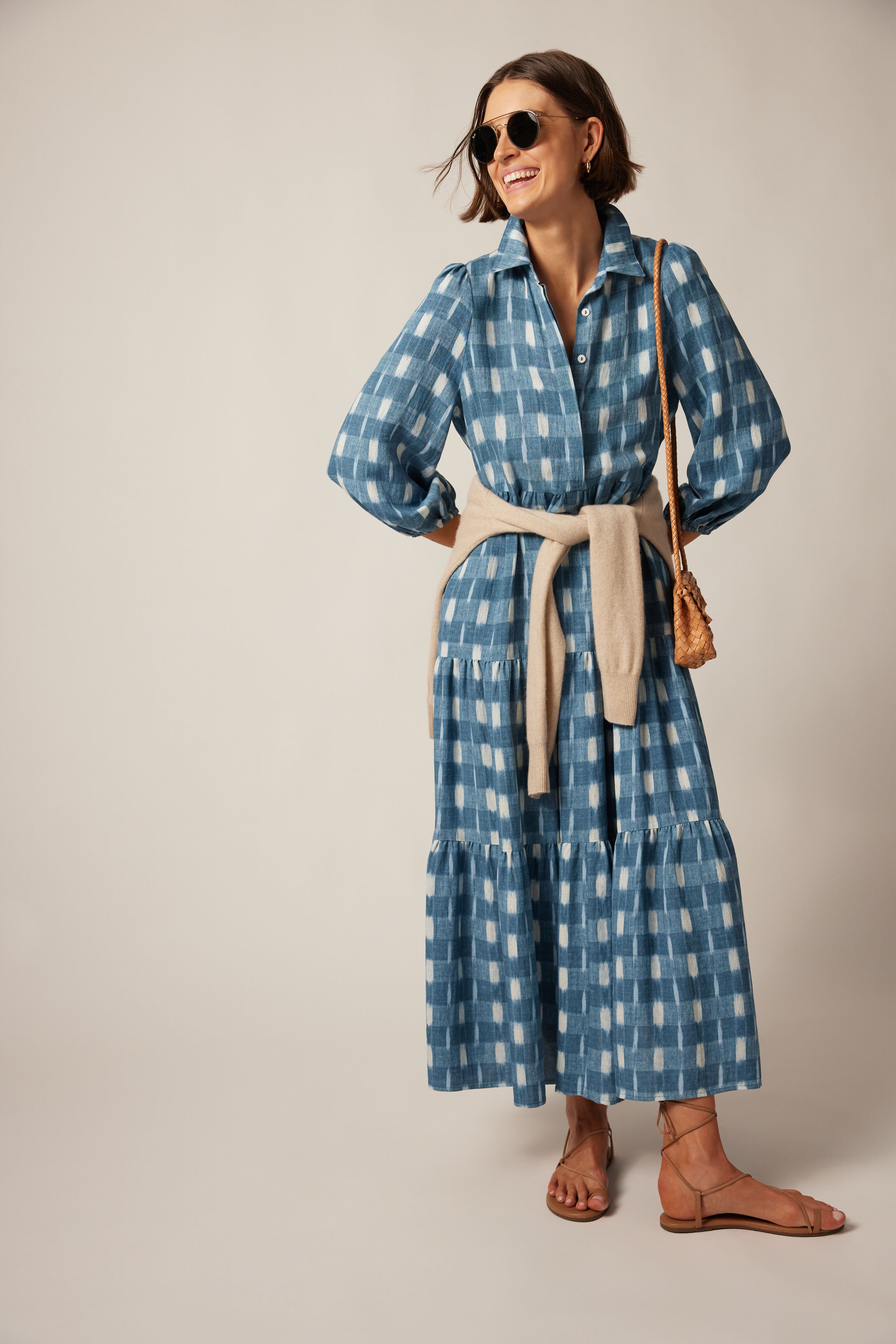Blue Ikat Mabel Maxi Dress - Floral Print Boho Summer Dress for Women | Beach Wedding, Vacation & Party Wear