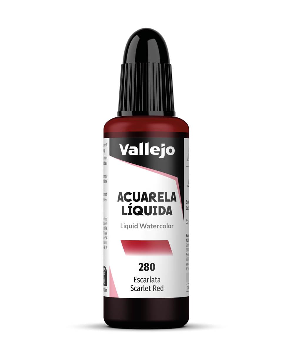 Vallejo Liquid Watercolor Paint - Scarlet Red (32ml) | Premium Watercolor for Artists, Hobbyists & Students | Perfect for Canvas, Paper & DIY Crafts