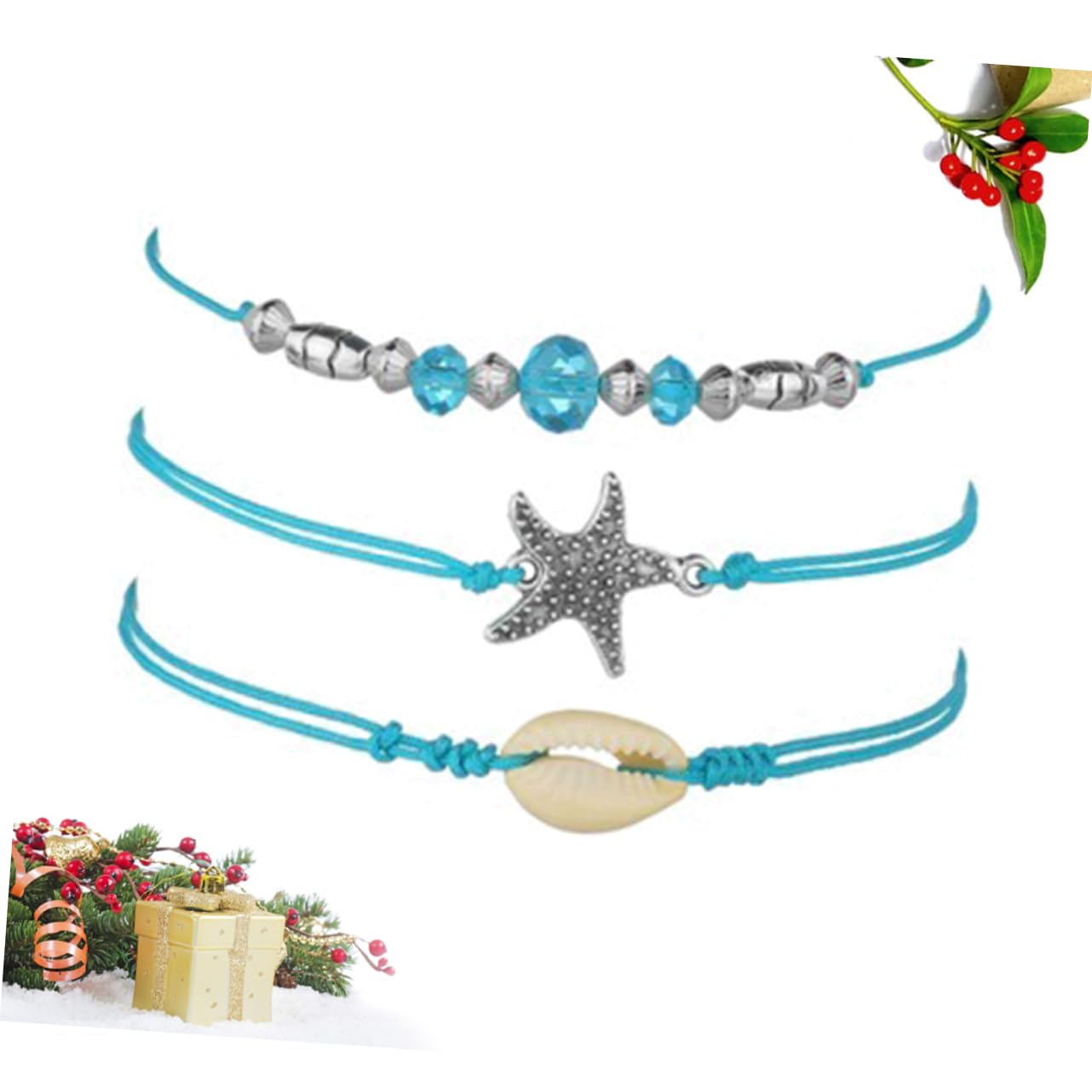 Boho Anklet Set for Women - Blue Sea Star Shell Beaded Ankle Chain Jewelry, Foot Hanging Accessories | Perfect for Beach Vacations, Summer Outfits & Boho Fashion