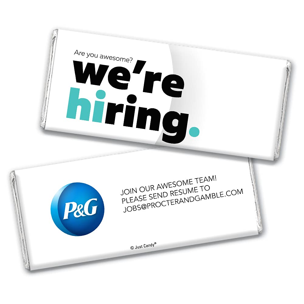 36ct Custom 'We're Hiring' Candy Bars - Personalized Corporate Recruiting Promotional Giveaways (36 Pack, Robins Egg Blue) - Perfect for Job Fairs, Office Events & Employee Appreciation Gifts