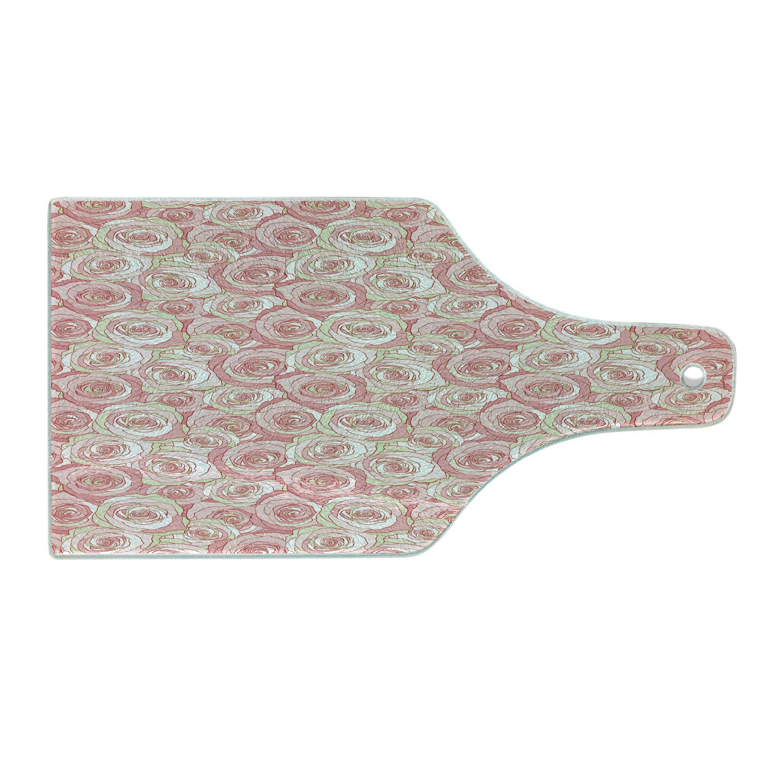 Ambesonne Floral Tempered Glass Cutting Board - Modern Rose Flower Design, Wine Bottle Shape, Decorative Serving Board for Kitchen & Dining - Perfect for Cheese, Charcuterie & Party Platters (Coconut Rose Blush)