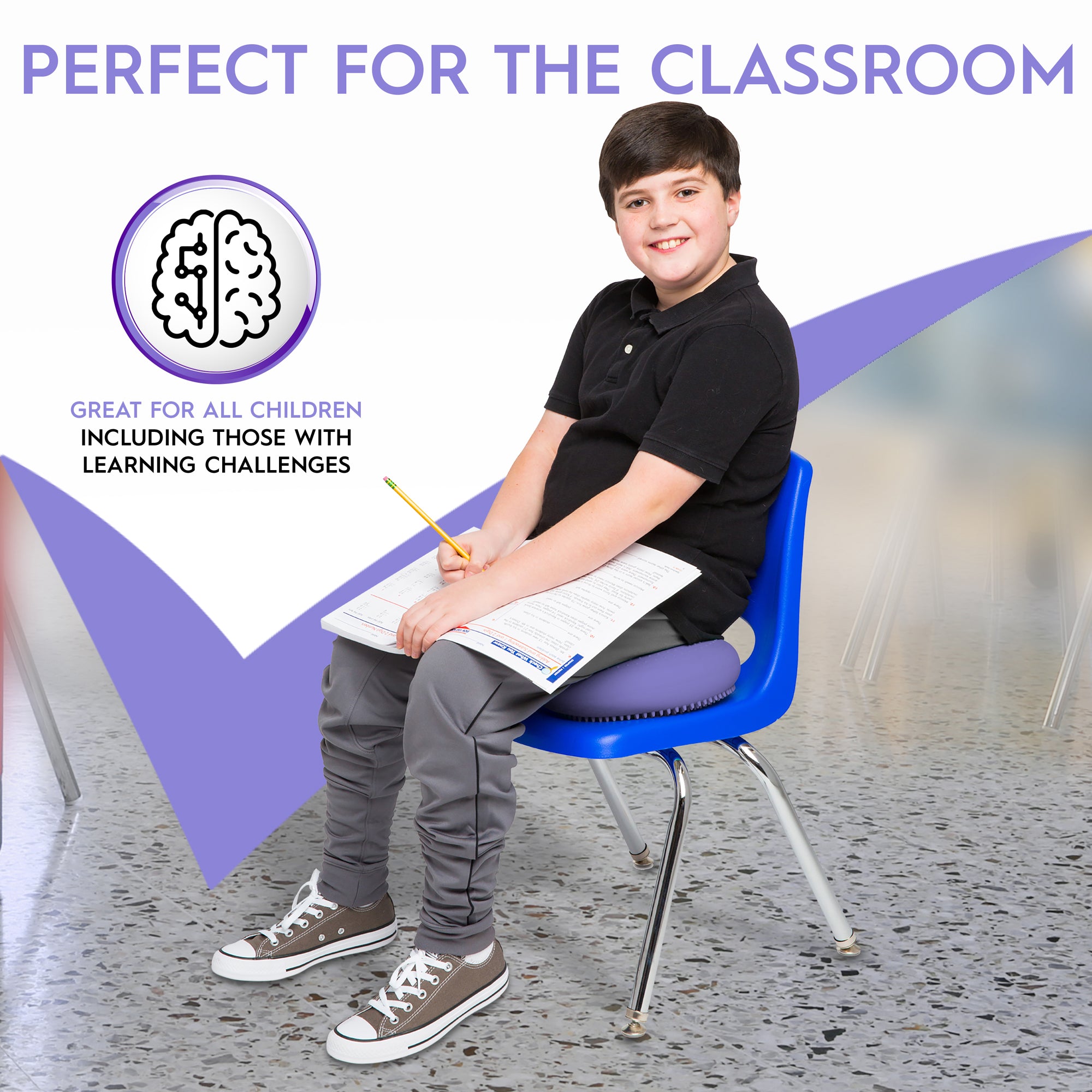 Bouncyband Big Wiggle Seat Sensory Cushion - Purple Flexible Seating for Kids - Improve Focus & Movement in Classroom or Home Learning