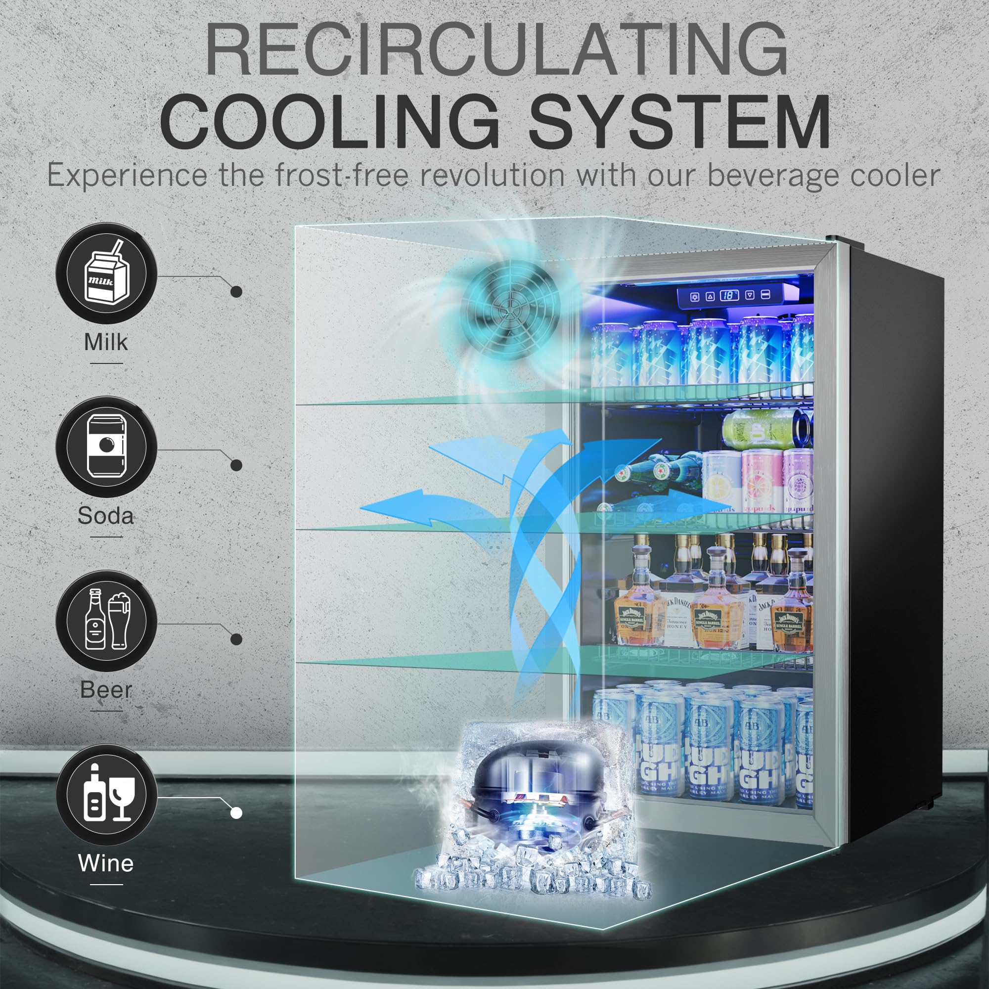 3.2 Cu.Ft Mini Beverage Fridge with Glass Door - Adjustable Shelves & Digital Temperature Display - Holds 26 Bottles or 128 Cans - Perfect for Wine, Beer & Soda Storage - Ideal for Home Bar, Office or Dorm Room - Silver