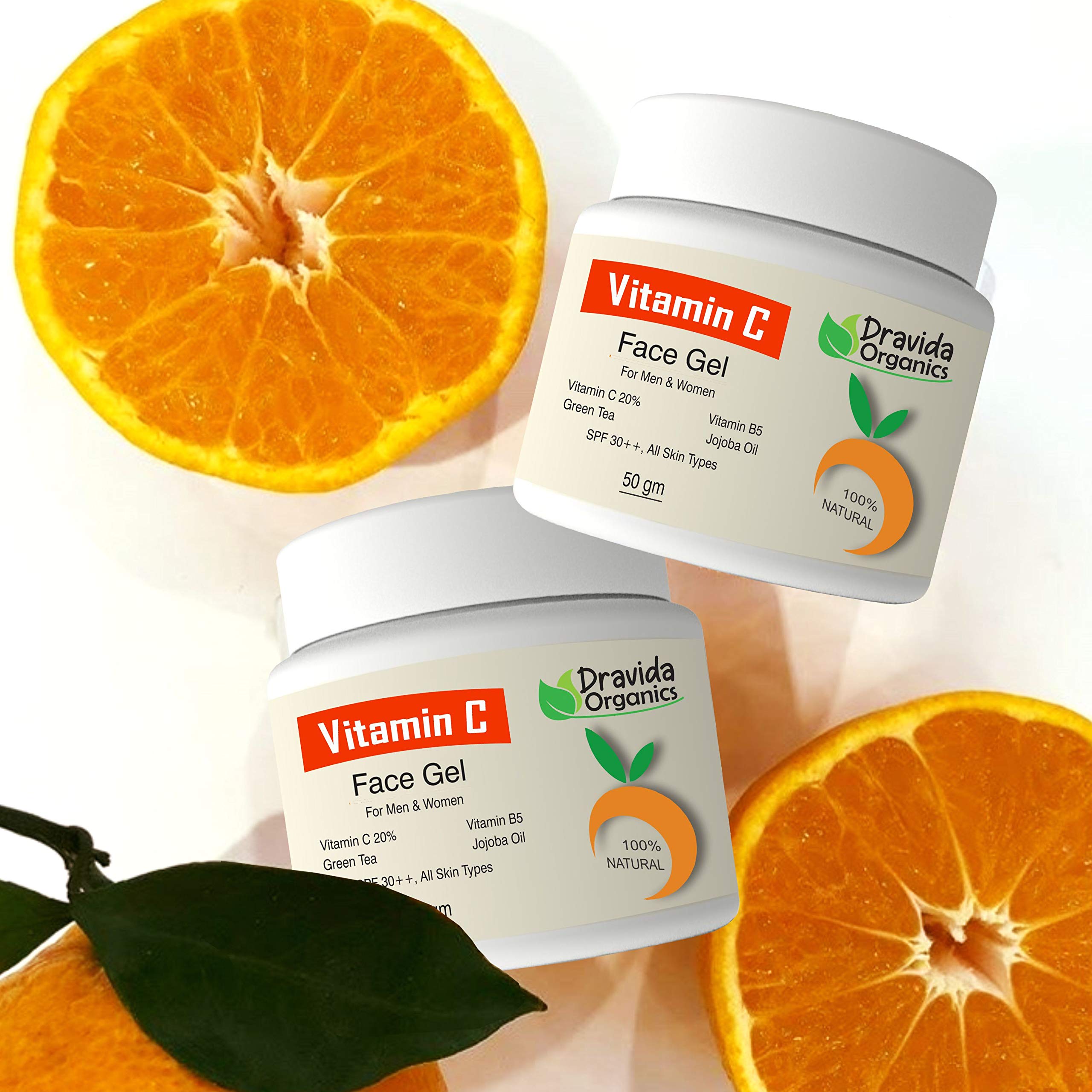 DRAVIDA ORGANICS Vitamin C Face Gel for Men & Women - 50gm Brightening & Hydrating Skincare - Perfect for Daily Use & Glowing Skin
