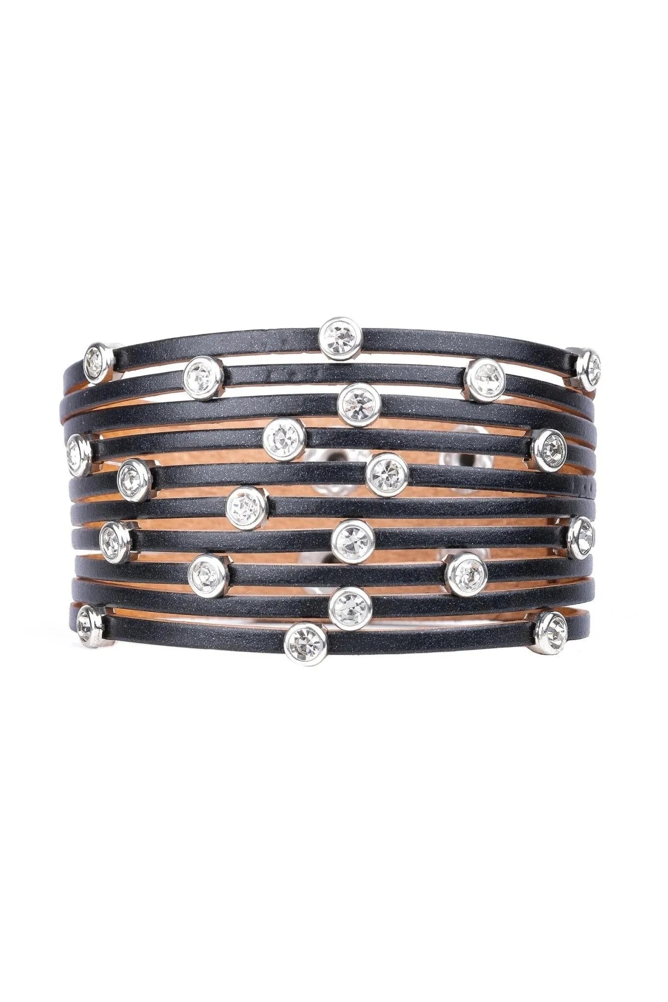 Vegan Leather Crystal Studded Bracelet for Women - Elegant Boho Chic Jewelry Gift for Party, Wedding & Everyday Wear