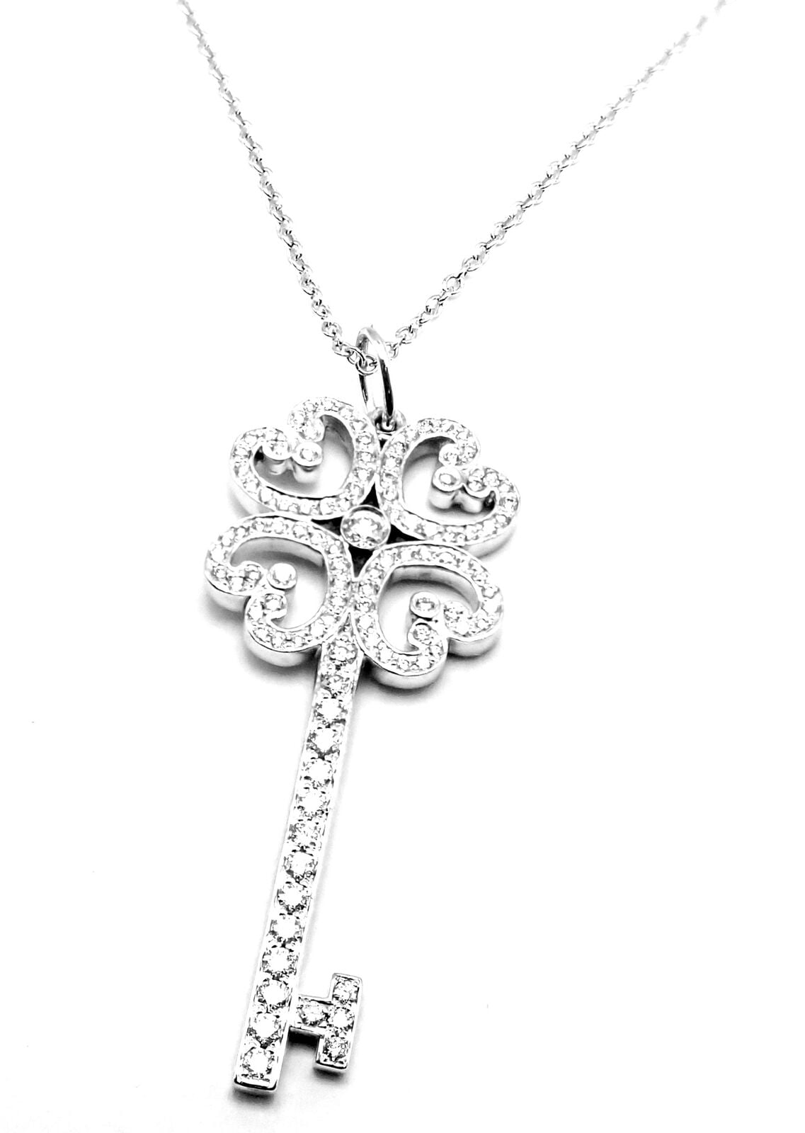 Tiffany & Co Platinum & 18k White Gold Enchant Quatra Heart Key Pendant Necklace - Elegant Jewelry Gift for Women, Perfect for Anniversaries & Special Occasions