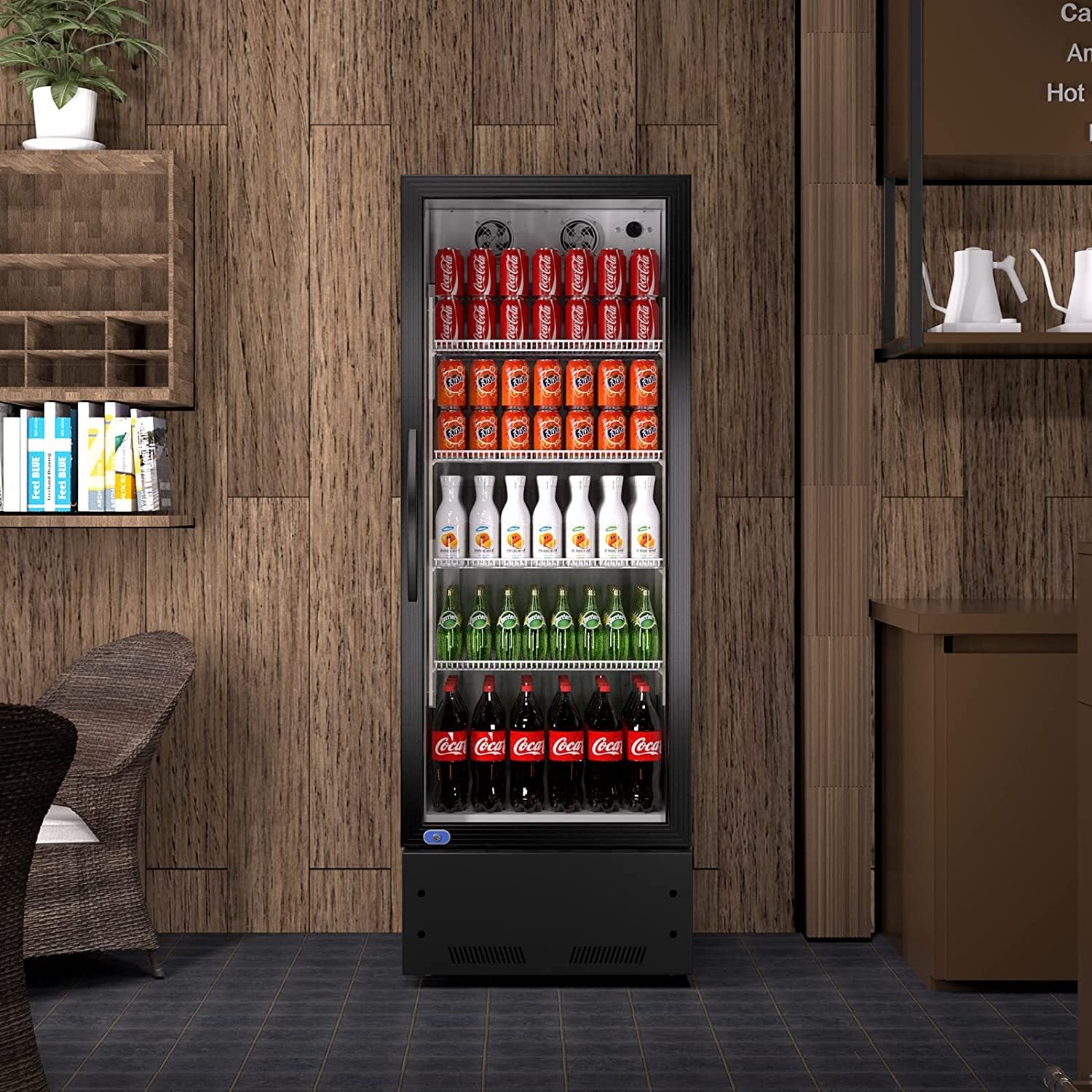 Commercial Display Refrigerator 8 Cu. Ft - Upright Glass Door Merchandiser with LED Lighting, Reach-In Beverage Cooler for Shop, Restaurant, Cafe - ETL Certified Black Commercial Fridge for Drinks, Snacks & Food Display