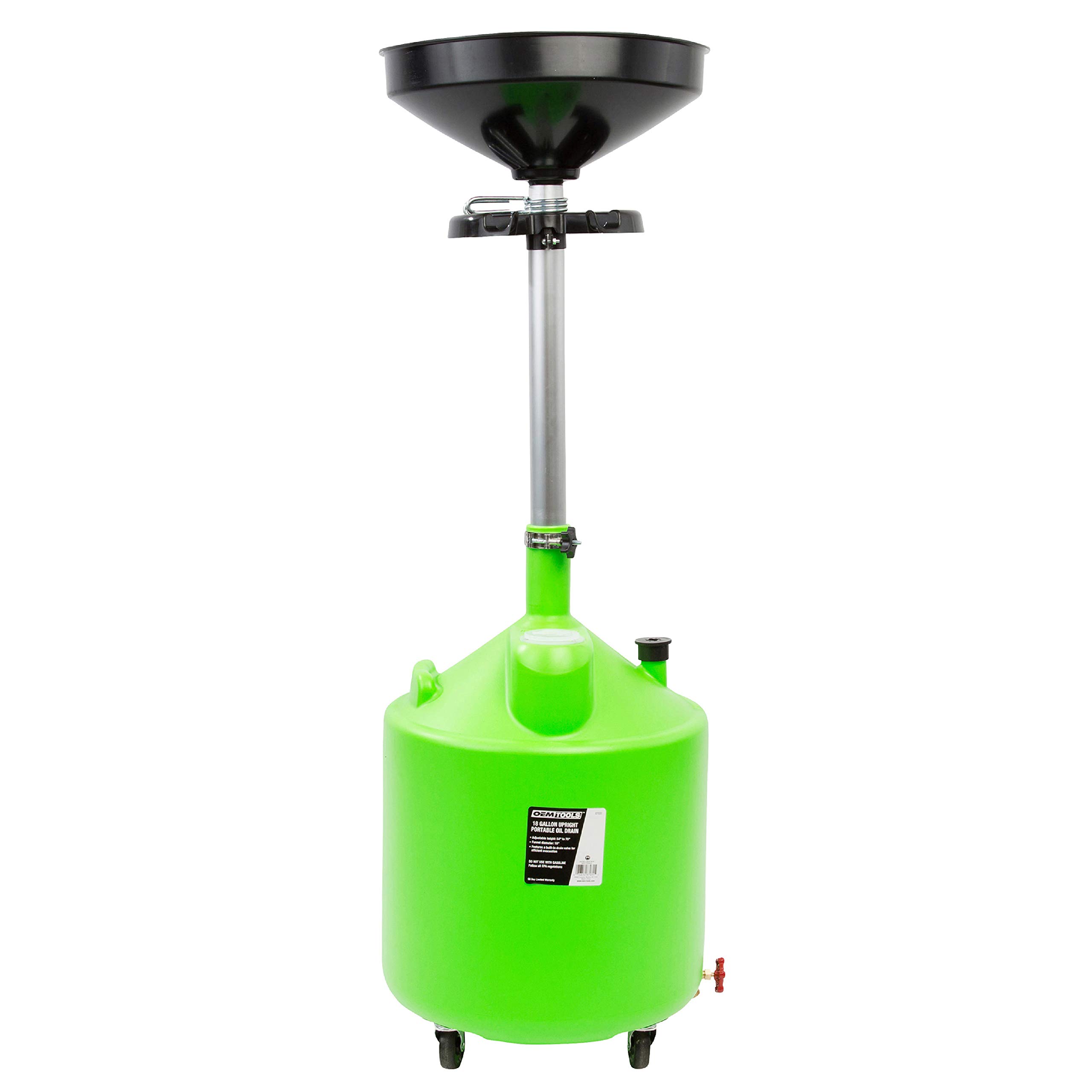 OEMTOOLS 87031 18 Gallon Oil Drain Container - Adjustable Upright Oil Drain Tank with Funnel for Automotive Oil Changes | Waste Oil Storage & Recycling | Perfect for DIY Car Maintenance & Professional Garage Use