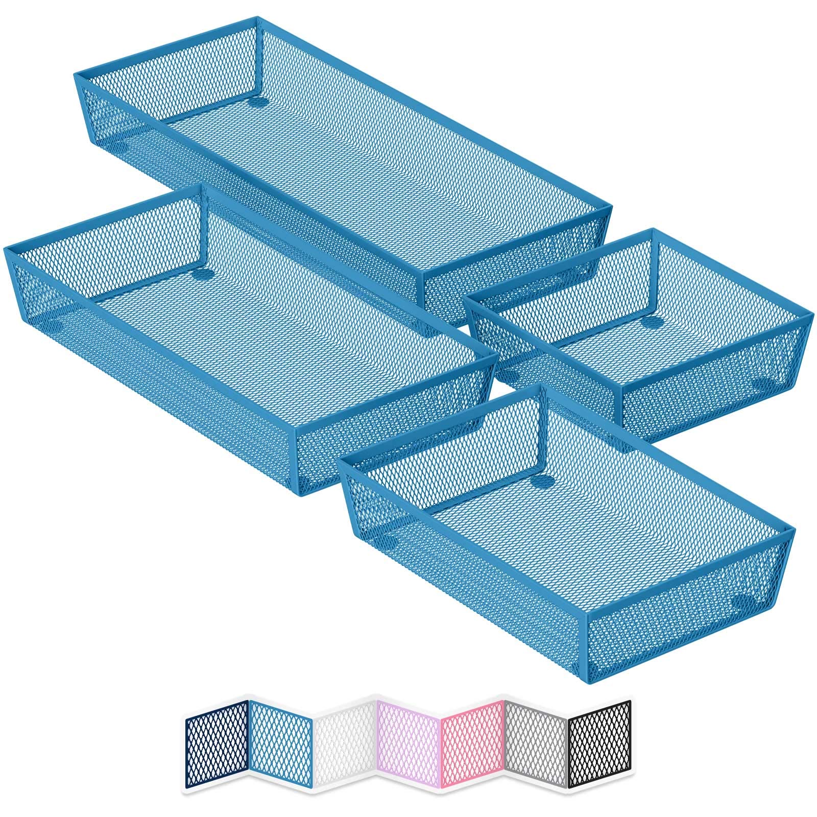 NEATERIZE Desk Drawer Organizer Baskets - Sturdy Kitchen & Office Drawer Organizer for Makeup, Jewelry, Vanity & Pantry Storage - Multipurpose Organizer Trays for Home & Office (Blue) - Perfect for Bedroom, Bathroom & Kitchen Organization