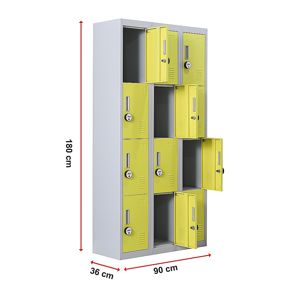 12-Door Locker with 4-Digit Combination Lock - Secure Storage for Office, Gym, Shed, School & Home - Ideal for Personal Belongings, Equipment & Valuables Protection