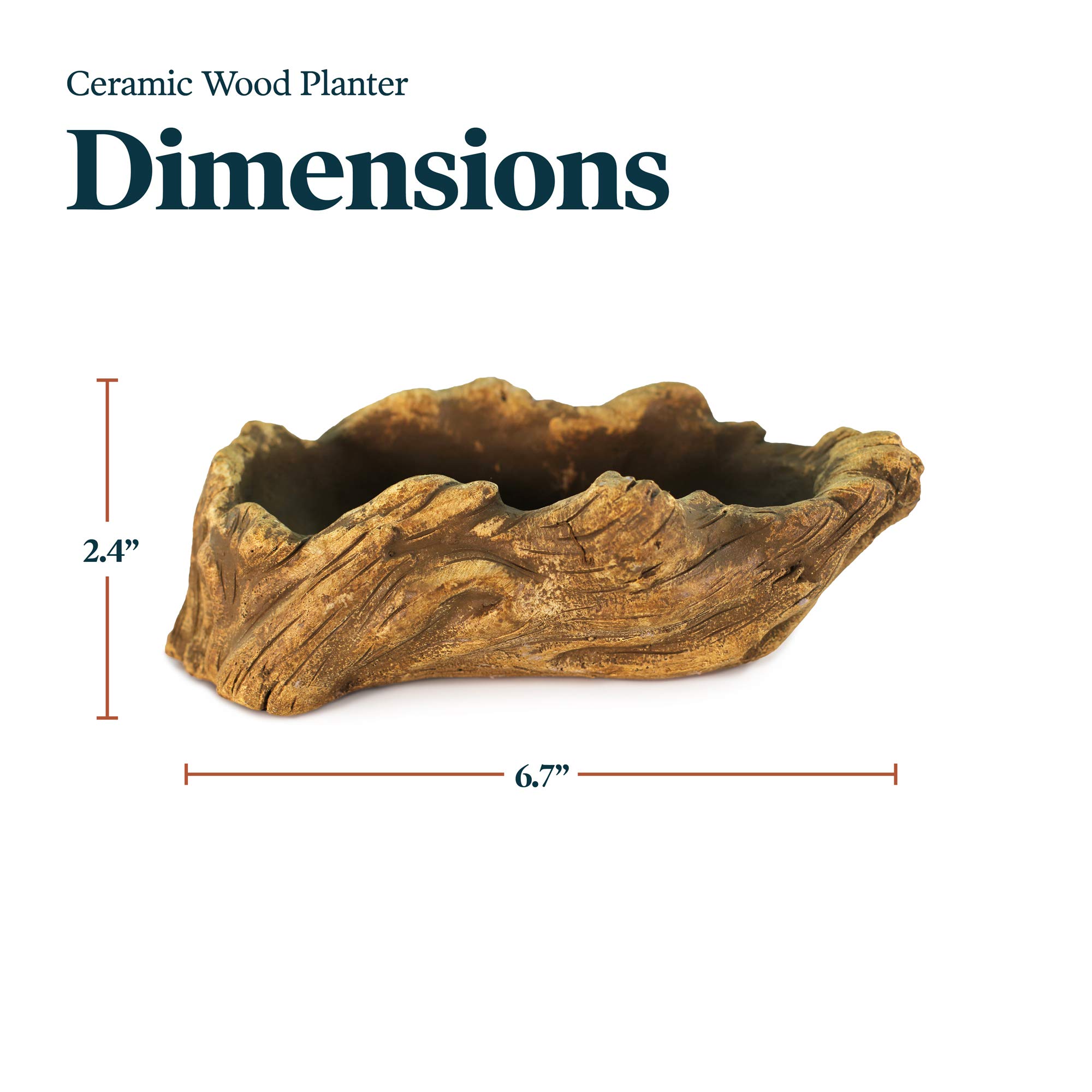 Ceramic Wood Planter Pot - Indoor/Outdoor Log Planter for Succulents, Flowers & Small Plants | Rustic Driftwood Design | Perfect for Home Decor, Office Desk & Garden Use