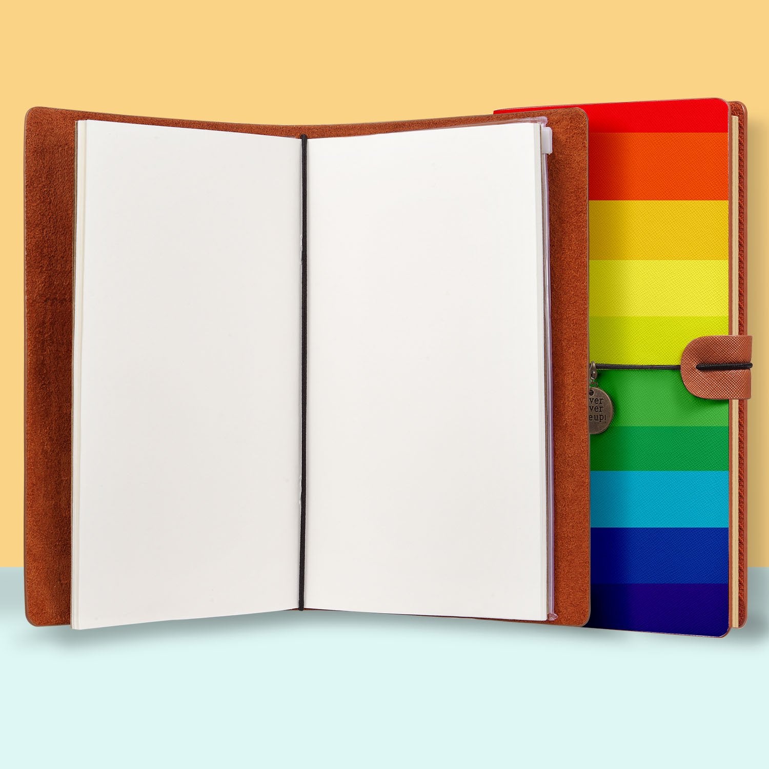 Premium Traveler's Notebook with Rainbow Cover - Refillable Leather Journal for Writing, Sketching & Planning | Perfect for Bullet Journaling, Travel Diaries & Gift Ideas