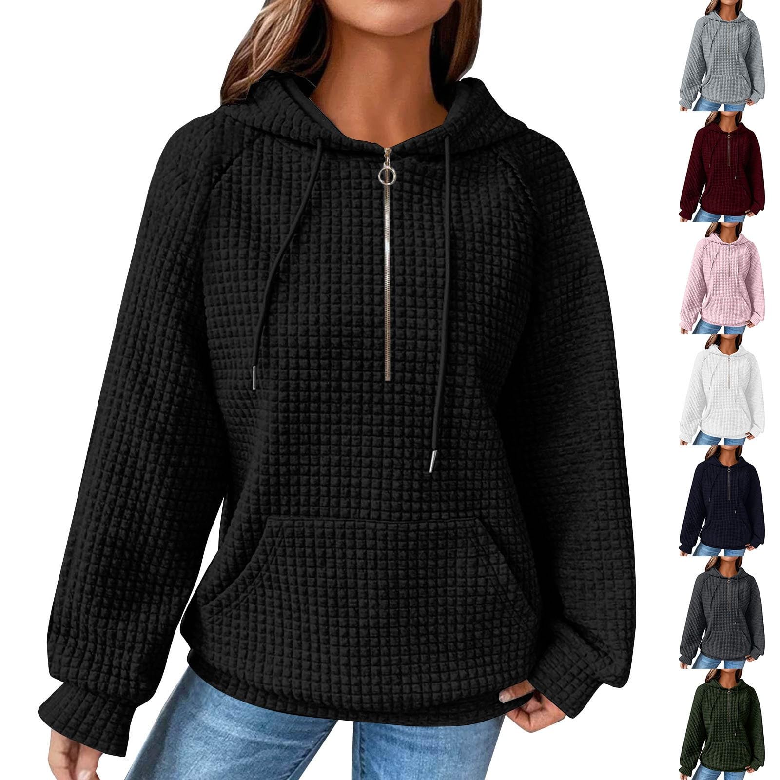 2024 Women's Fashion Waffle Knit Hoodie with Drawstring - Casual Loose Fit Pullover Sweatshirt for Fall | Perfect for Outdoor Activities, Lounge Wear & Everyday Comfort