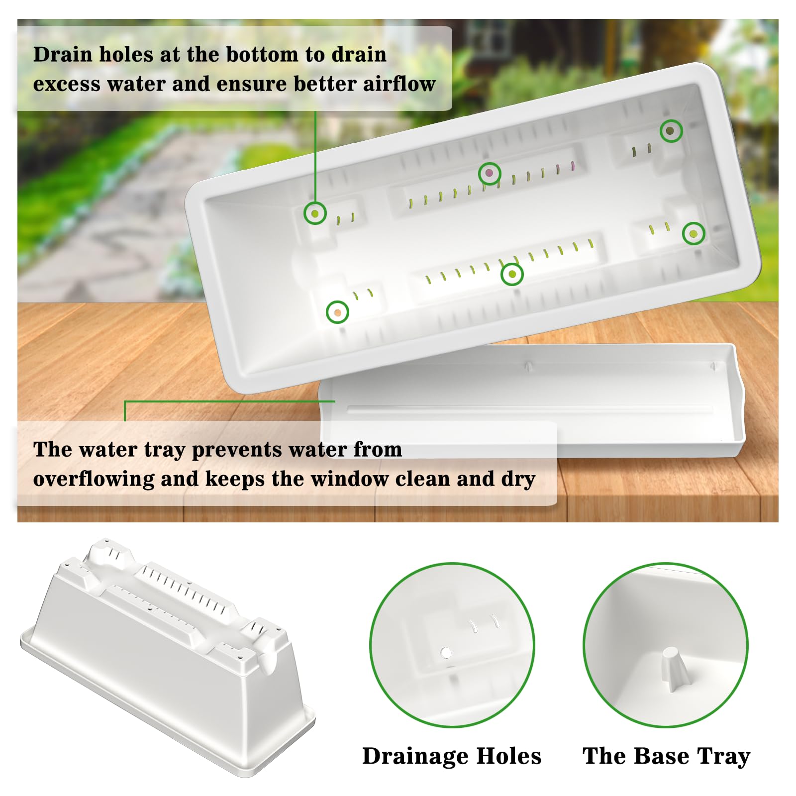 16 Pack Rectangle Window Box Planters - 17 Inch Long Plastic Flower Box with Drainage Holes & Trays for Indoor/Outdoor Use - Dark Grey Herb Garden Plant Pots Perfect for Windowsill, Balcony & Patio Decor