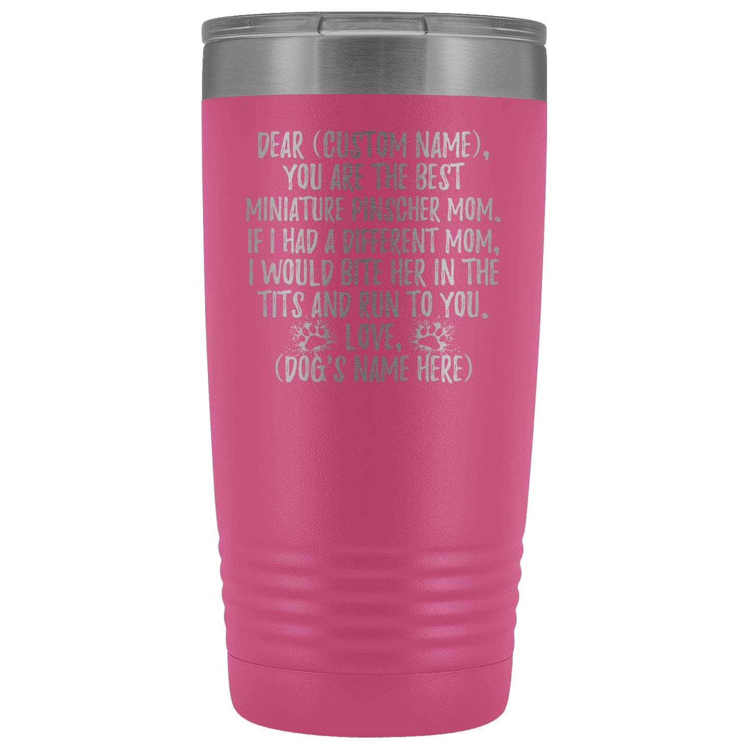 Personalized Miniature Pinscher Dog Mom Tumbler - 20oz Insulated Stainless Steel Cup with Lid & Straw - Perfect Gift for Min Pin Lovers, Dog Owners & Pet Moms - Great for Coffee, Tea or Cold Drinks at Home, Office or Travel (Pink)