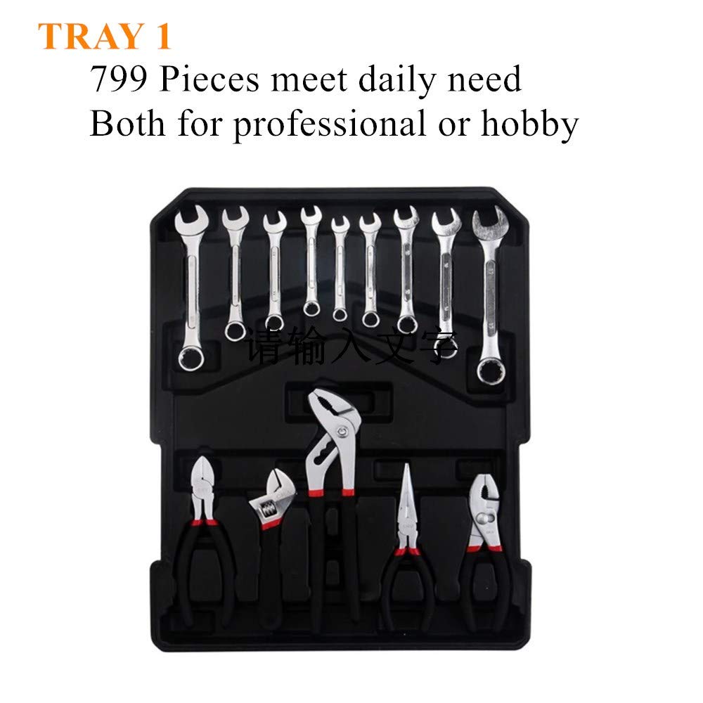 FLZOSPER 799-Piece Heavy Duty Tool Set with Rolling Wheels & Aluminum Trolley Case - Complete Home Repair & Auto Maintenance Tool Kit for DIY Projects, Professional Mechanics, and Emergency Fixes