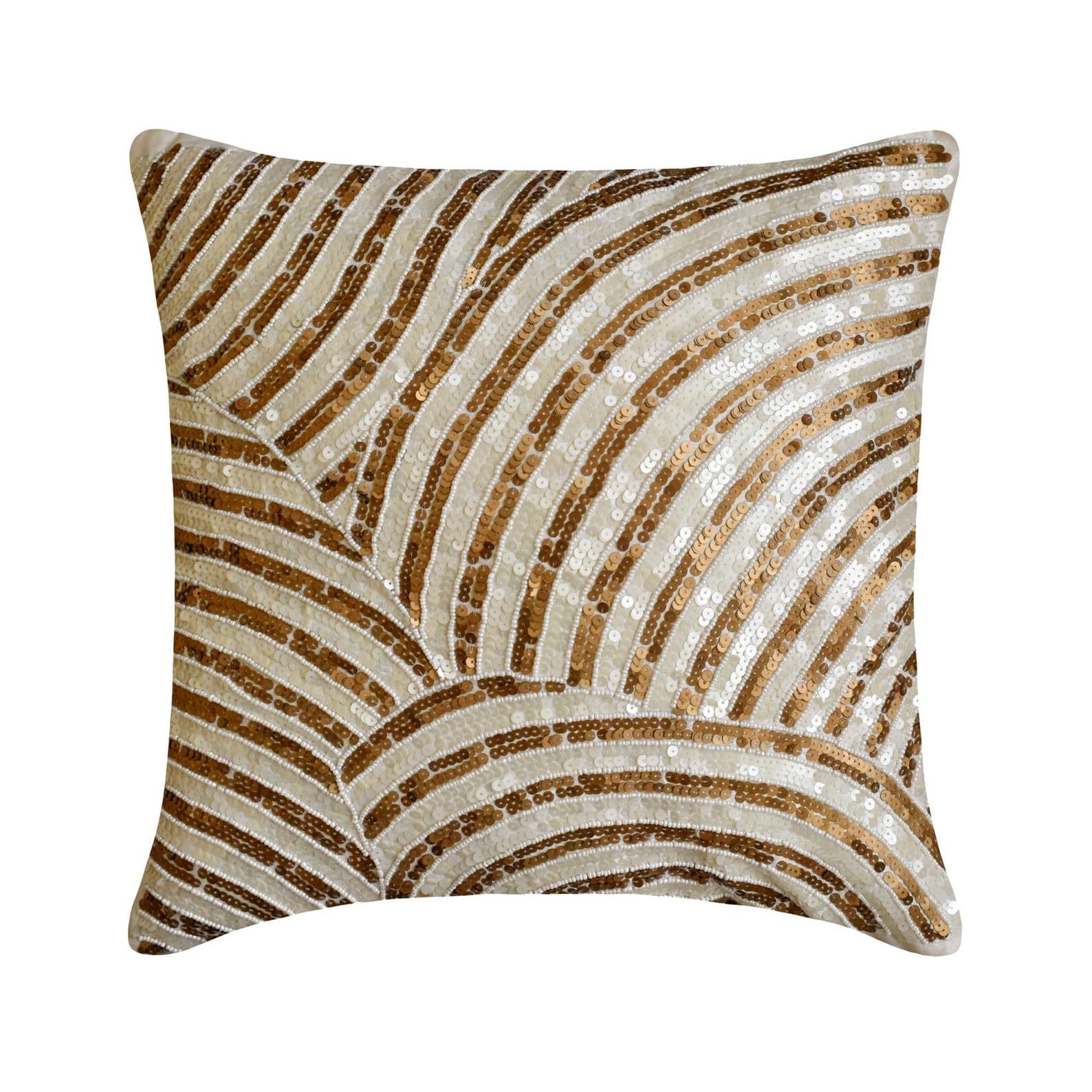 The HomeCentric Ivory Sparkly Glitter Pillow Shams with Sequins & Beads - 24x24 Inch (60x60 cm) Square Silk Decorative Pillow Covers - Gold Glamorous Striped Design for Easter, Bedroom, Living Room & Home Decor