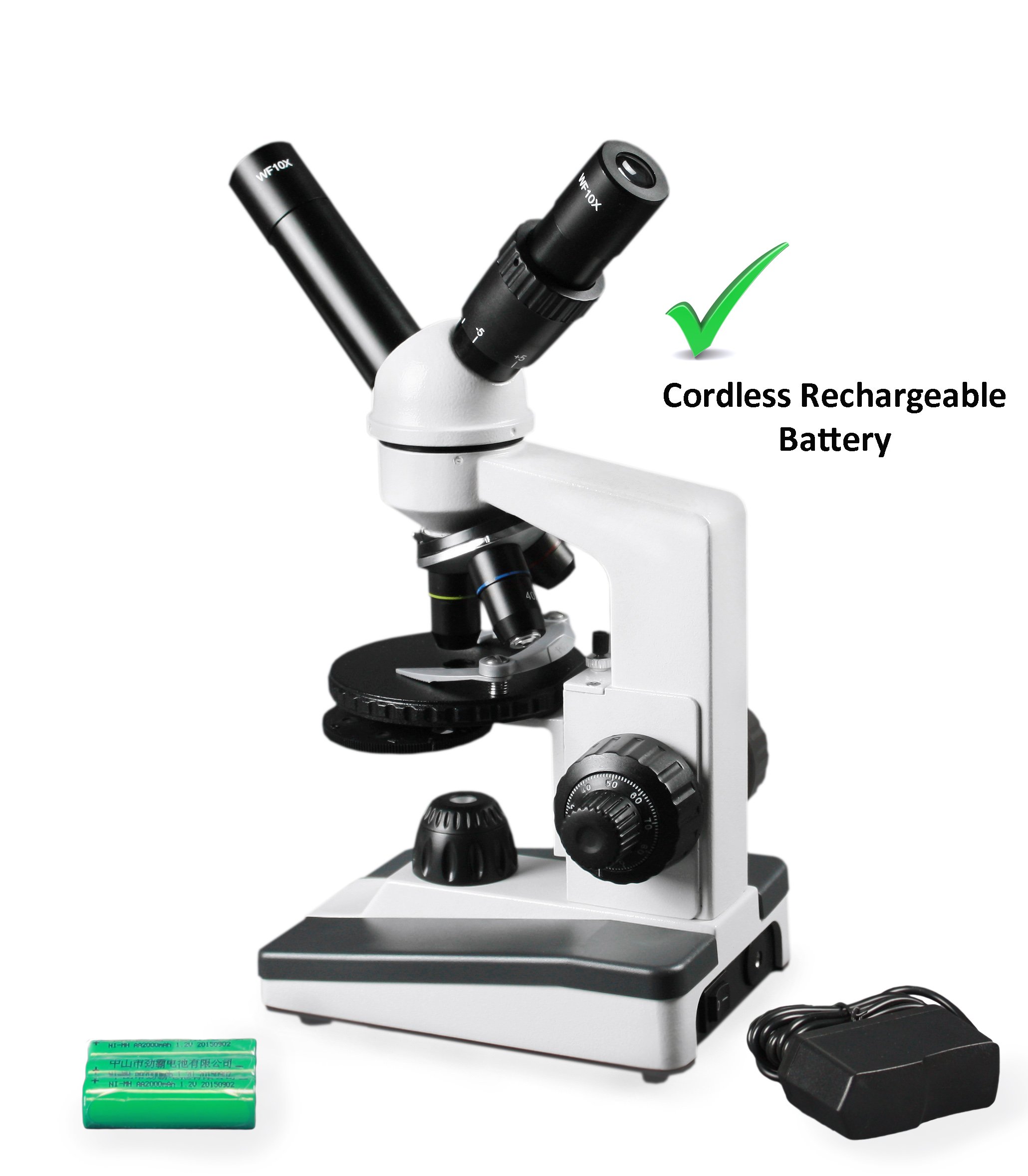 Vision Scientific VME0019-T-RC-P3 Dual View Elementary Microscope with Rechargeable Battery, Microscope Book & 50 Prepared Slides - Perfect for Kids Science Discovery, Classroom Learning & Home Education